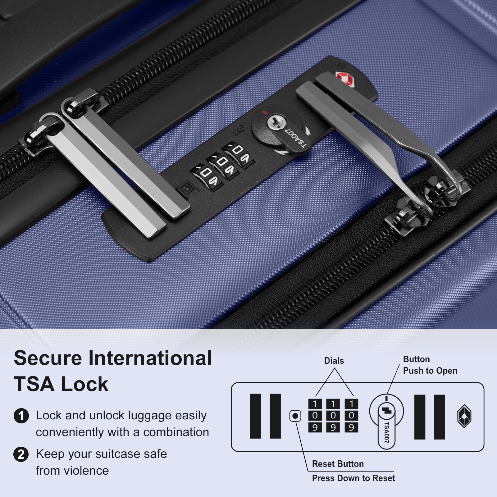 20" Front Open Extensible Luggage Suitcase PC+ABS with Spinner Wheels TSA Lock