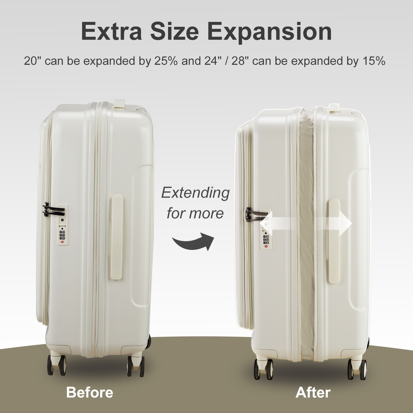 20" Extensible Carry on Luggage USB Port PC+ABS Hard Shell Suitcase Front Pocket - Picture 25 of 58