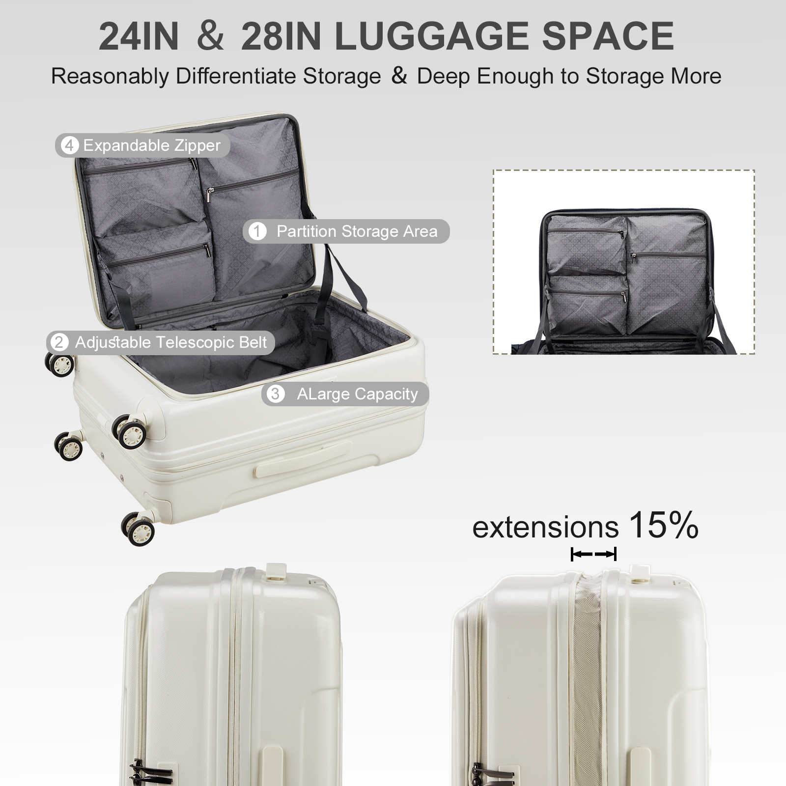 20" Extensible Carry on Luggage USB Port PC+ABS Hard Shell Suitcase Front Pocket - Picture 27 of 58