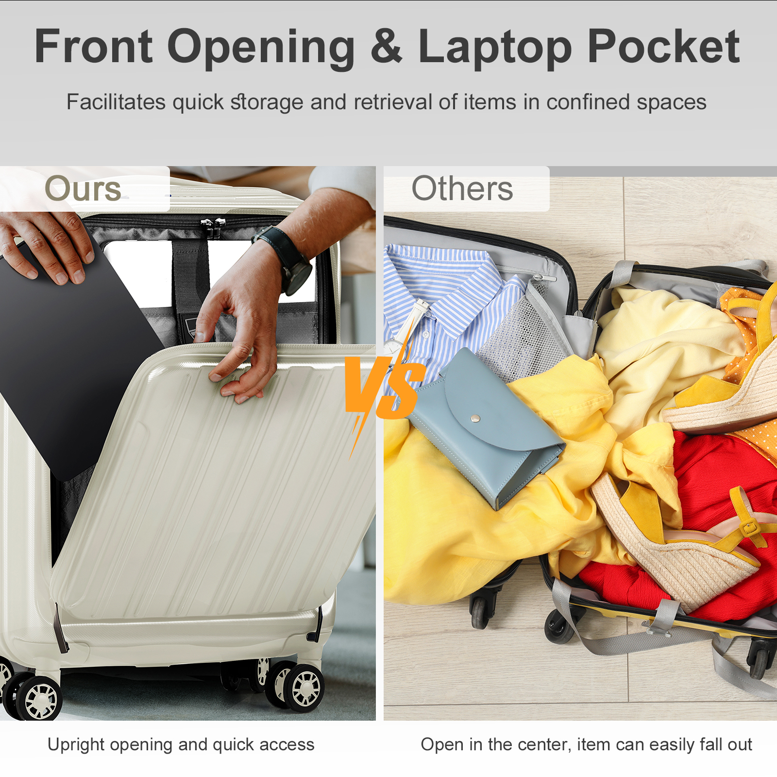 20" Extensible Carry on Luggage USB Port PC+ABS Hard Shell Suitcase Front Pocket - Picture 31 of 58
