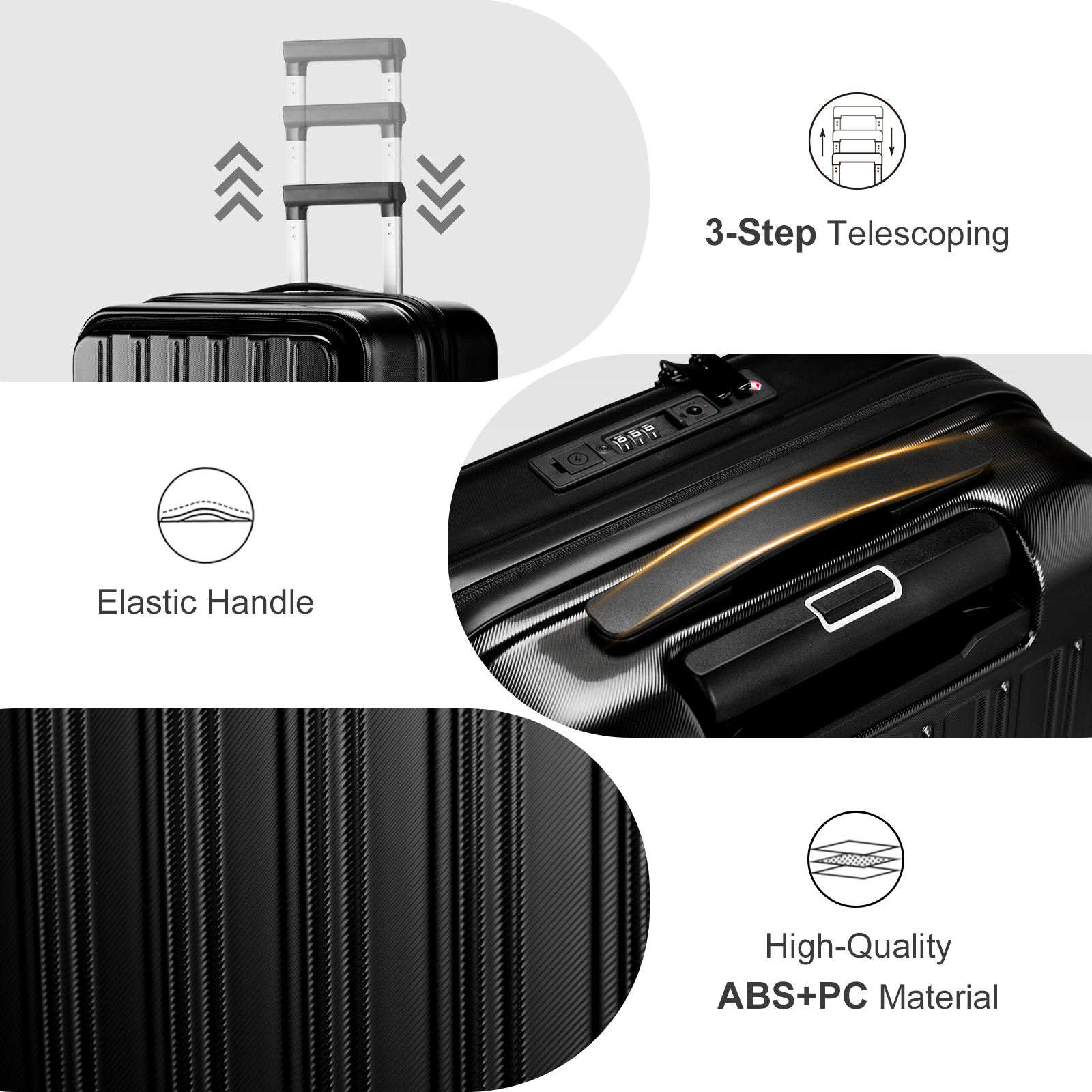 20" Extensible Carry on Luggage USB Port PC+ABS Hard Shell Suitcase Front Pocket - Picture 16 of 58