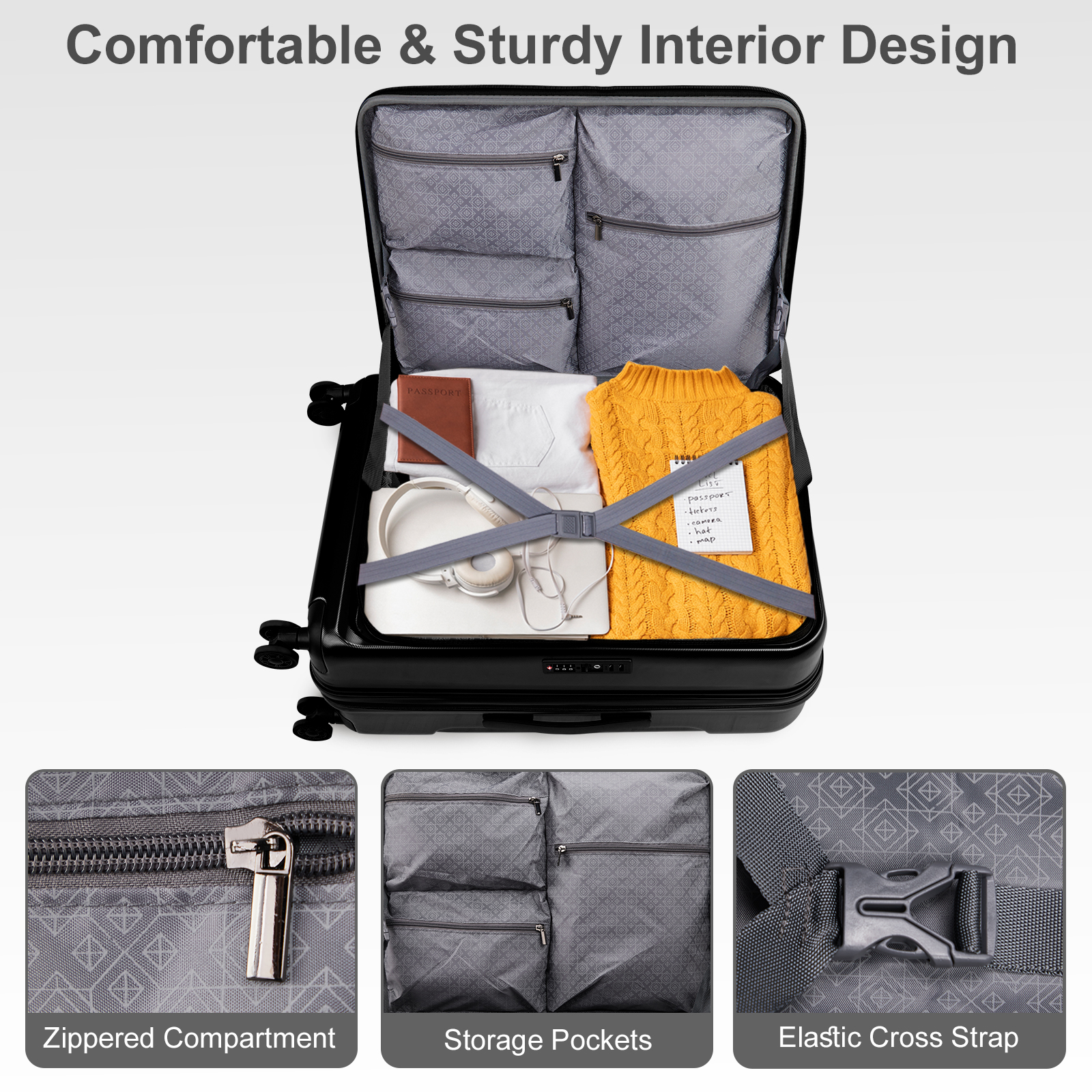 20" Extensible Carry on Luggage USB Port PC+ABS Hard Shell Suitcase Front Pocket - Picture 17 of 58