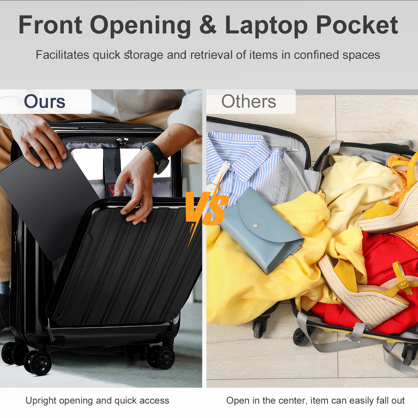 20" Extensible Carry on Luggage USB Port PC+ABS Hard Shell Suitcase Front Pocket - Picture 21 of 58