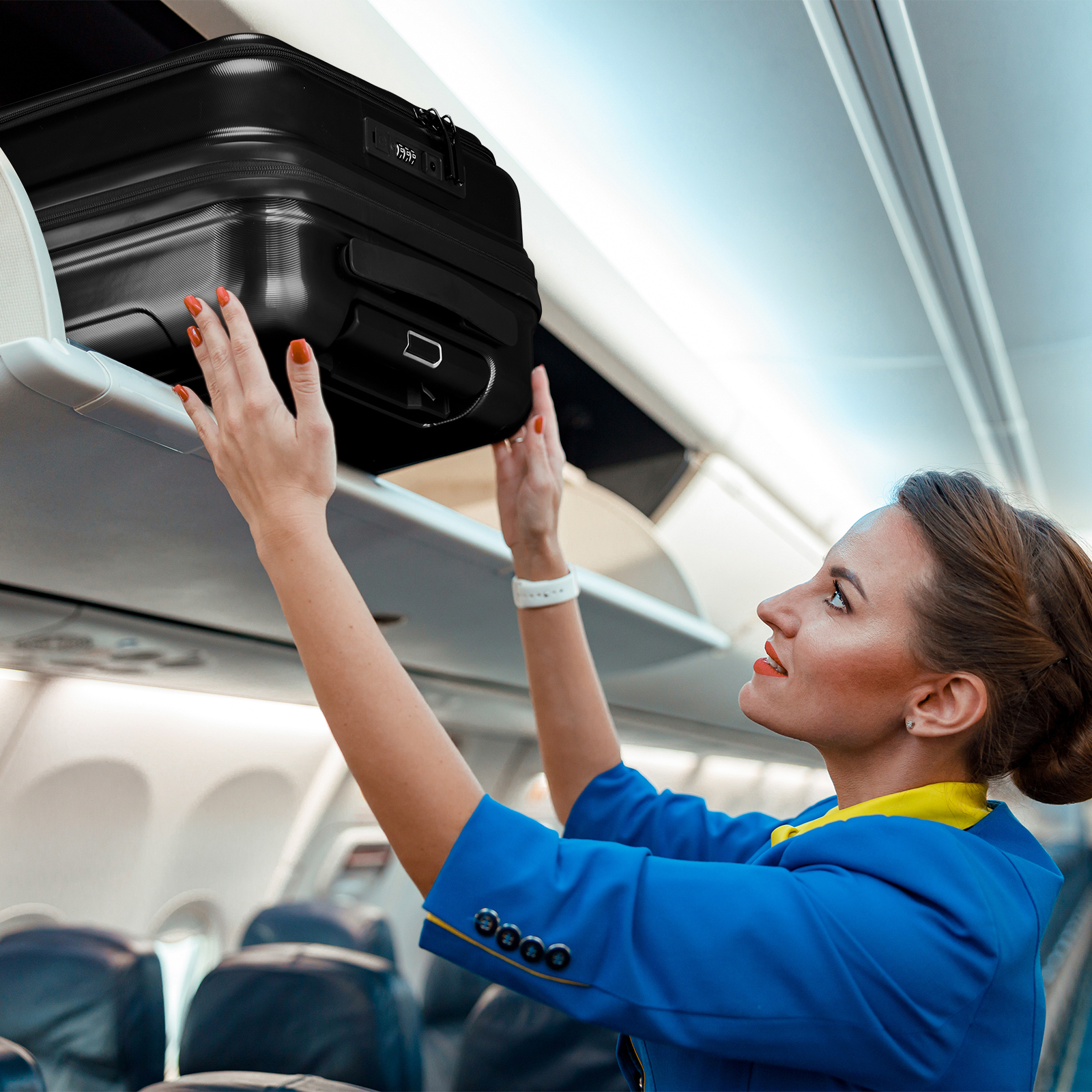 20" Extensible Carry on Luggage USB Port PC+ABS Hard Shell Suitcase Front Pocket - Picture 22 of 58