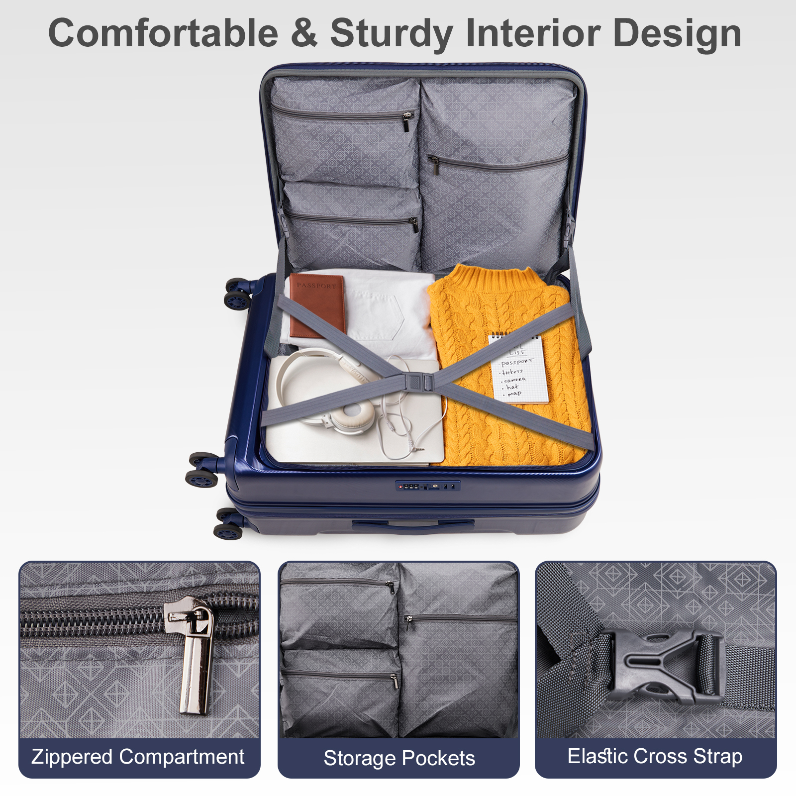 20" Extensible Carry on Luggage USB Port PC+ABS Hard Shell Suitcase Front Pocket - Picture 39 of 58
