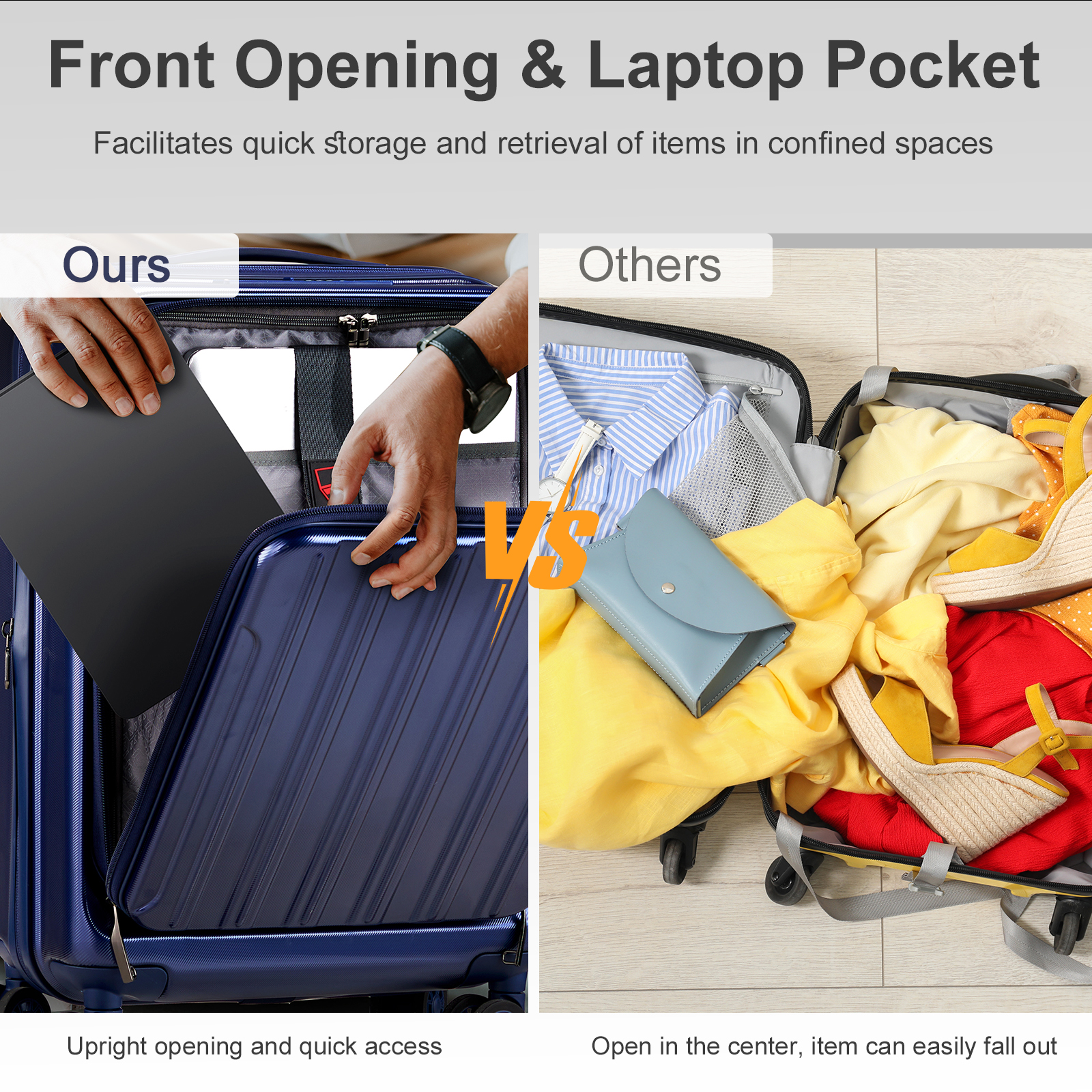 20" Extensible Carry on Luggage USB Port PC+ABS Hard Shell Suitcase Front Pocket - Picture 43 of 58