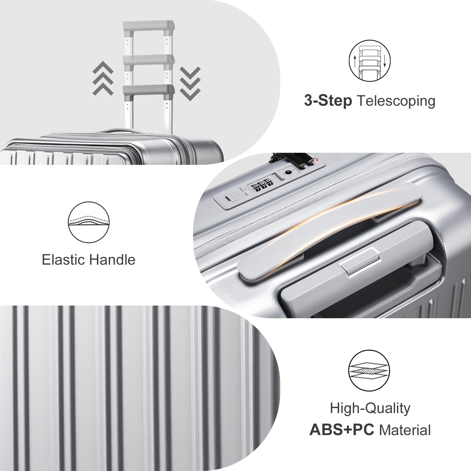 20" Extensible Carry on Luggage USB Port PC+ABS Hard Shell Suitcase Front Pocket - Picture 49 of 58