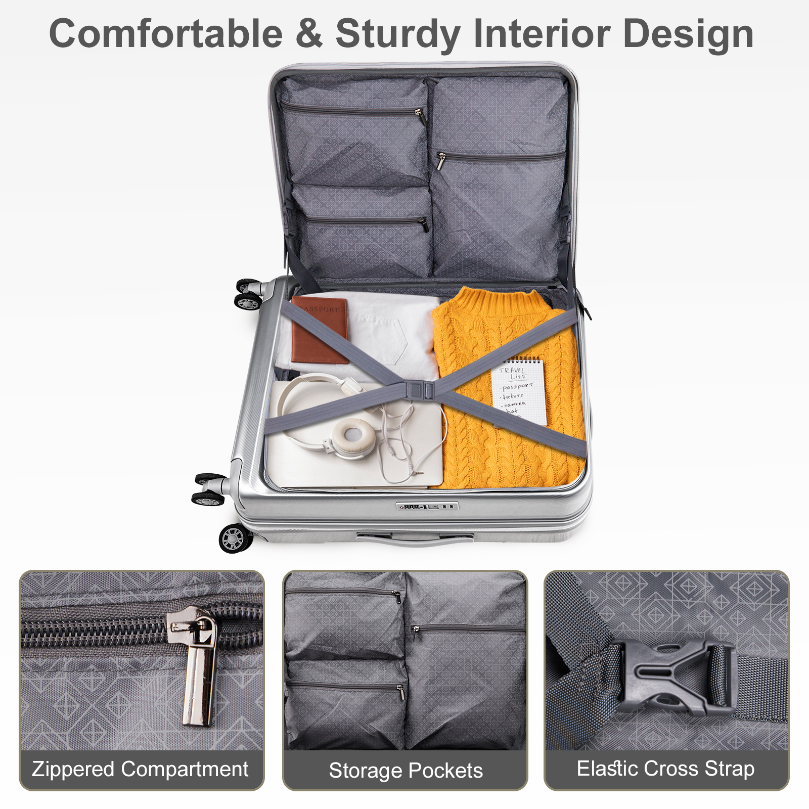20" Extensible Carry on Luggage USB Port PC+ABS Hard Shell Suitcase Front Pocket - Picture 52 of 58