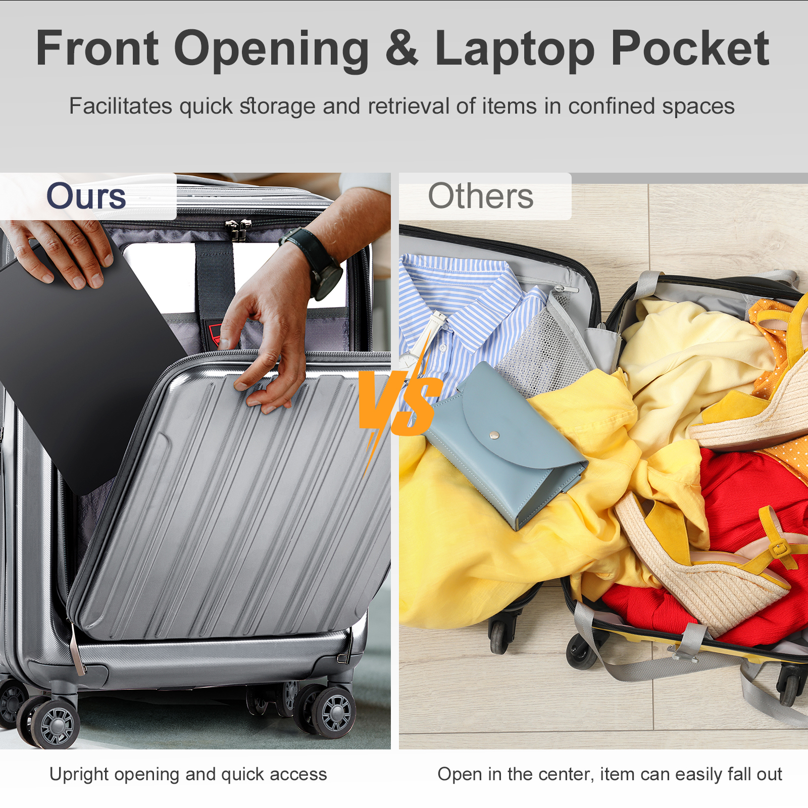 20" Extensible Carry on Luggage USB Port PC+ABS Hard Shell Suitcase Front Pocket - Picture 55 of 58