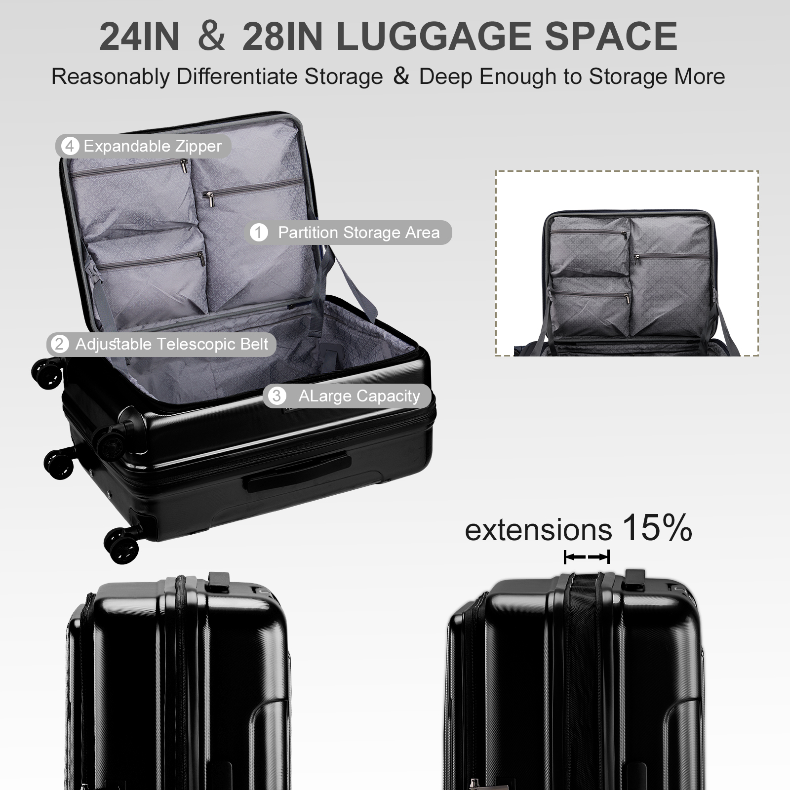 20" Extensible Front Opening Suitcase Luggage Case  with Wheels TSA Lock and USB