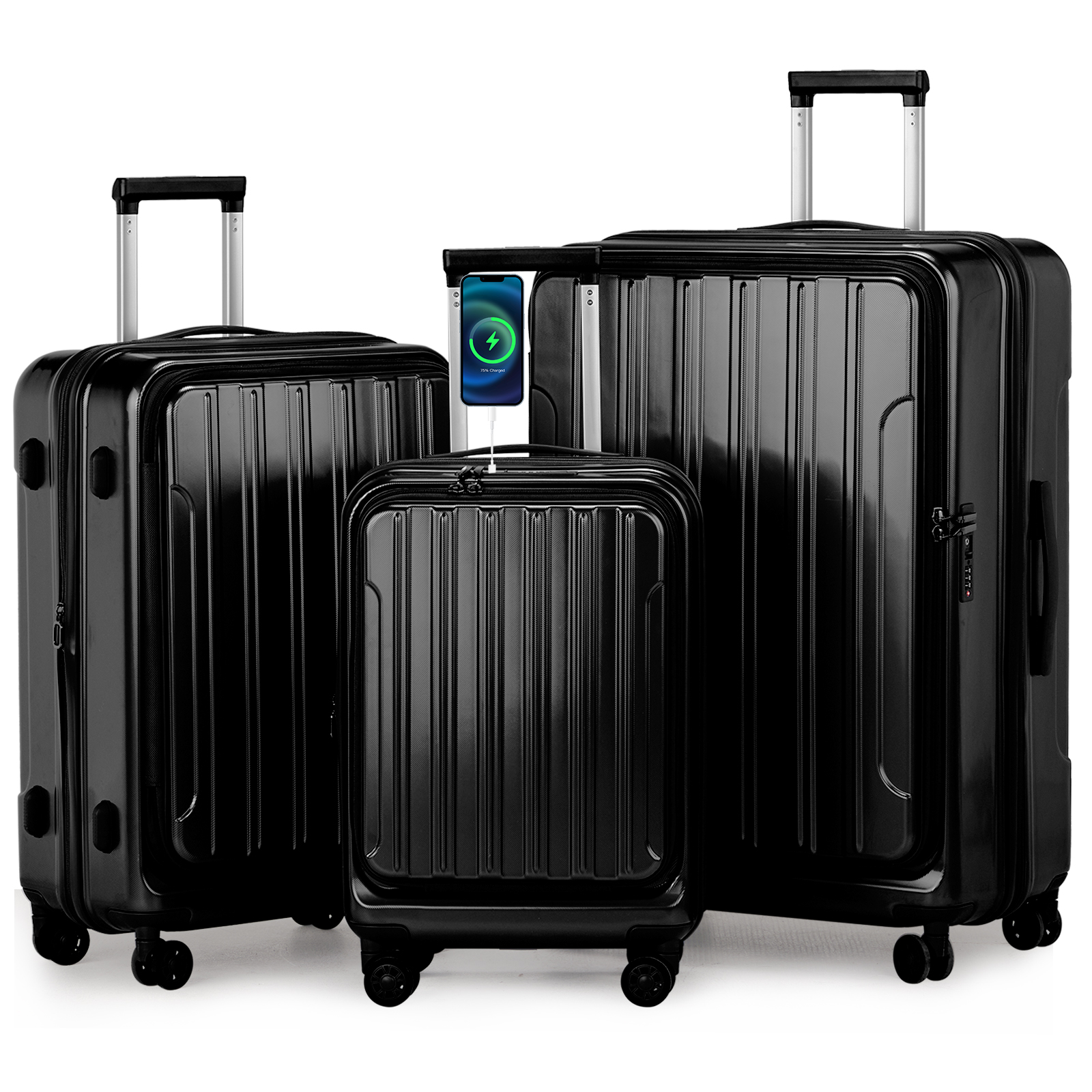 20"/24"/28" Luggage Set Front Open Hard Shell Suitcases with Wheels TSA Lock - Picture 23 of 59