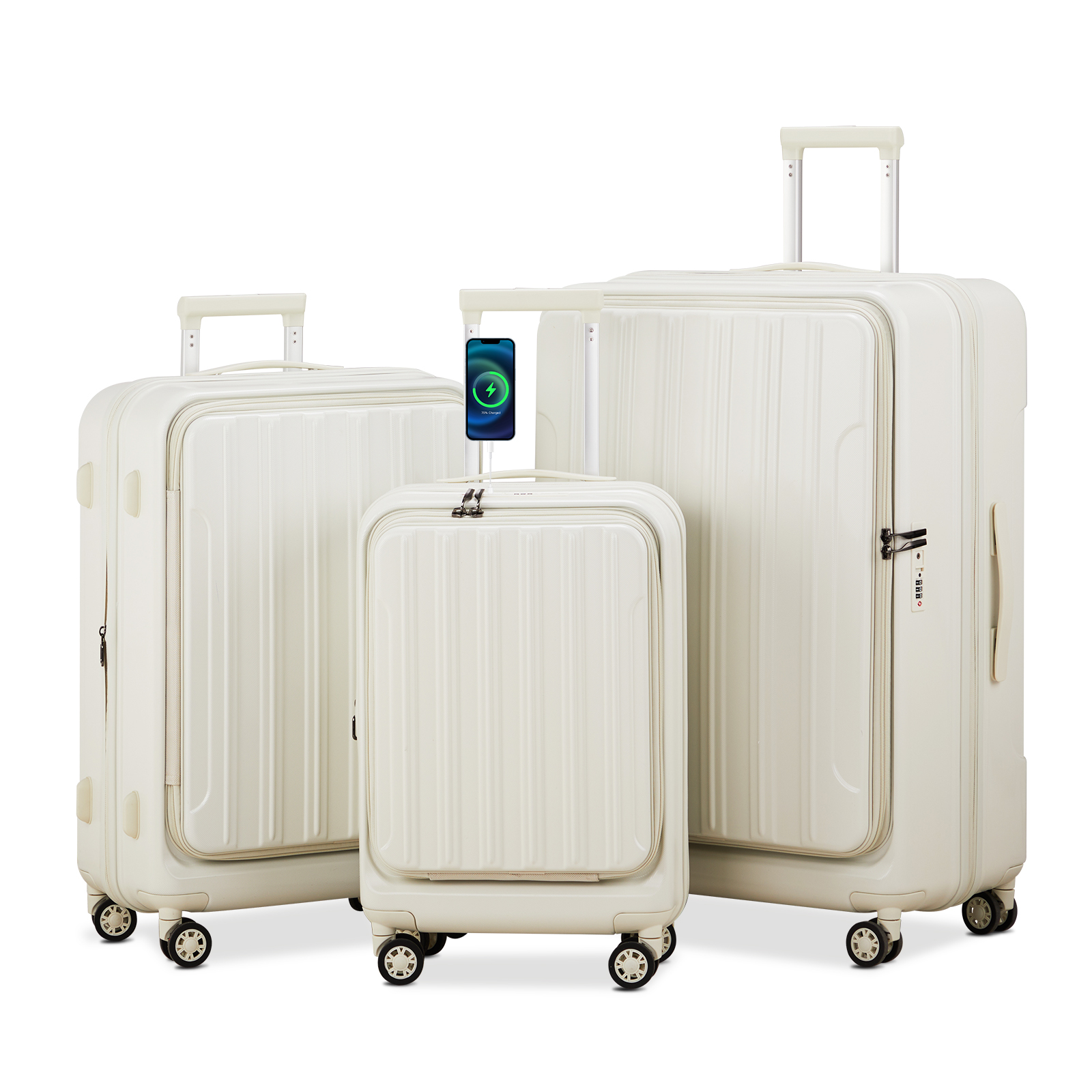20"/24"/28" Luggage Set Front Open Hard Shell Suitcases with Wheels TSA Lock - Picture 35 of 59