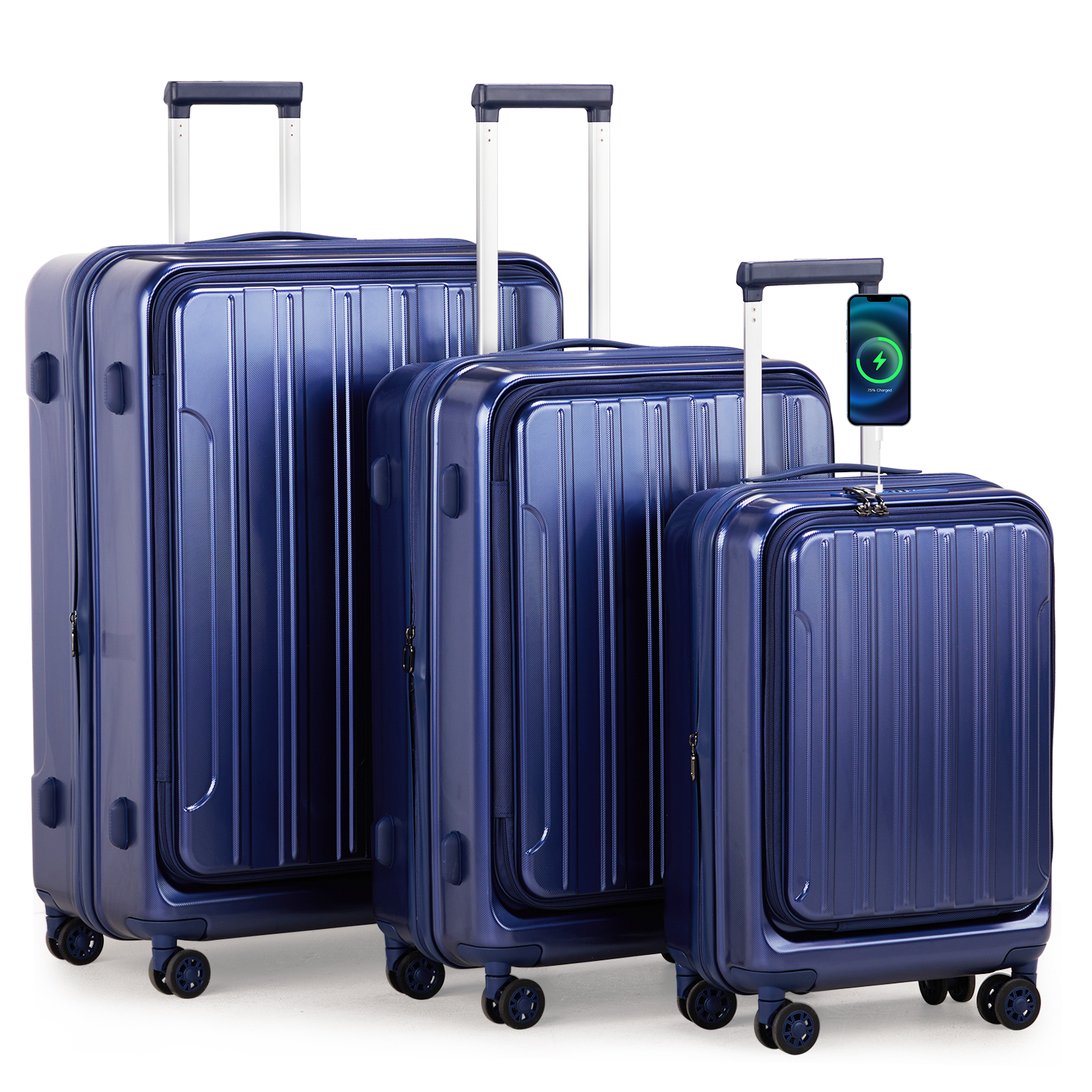 20"/24"/28" Luggage Set Front Open Hard Shell Suitcases with Wheels TSA Lock - Picture 36 of 59