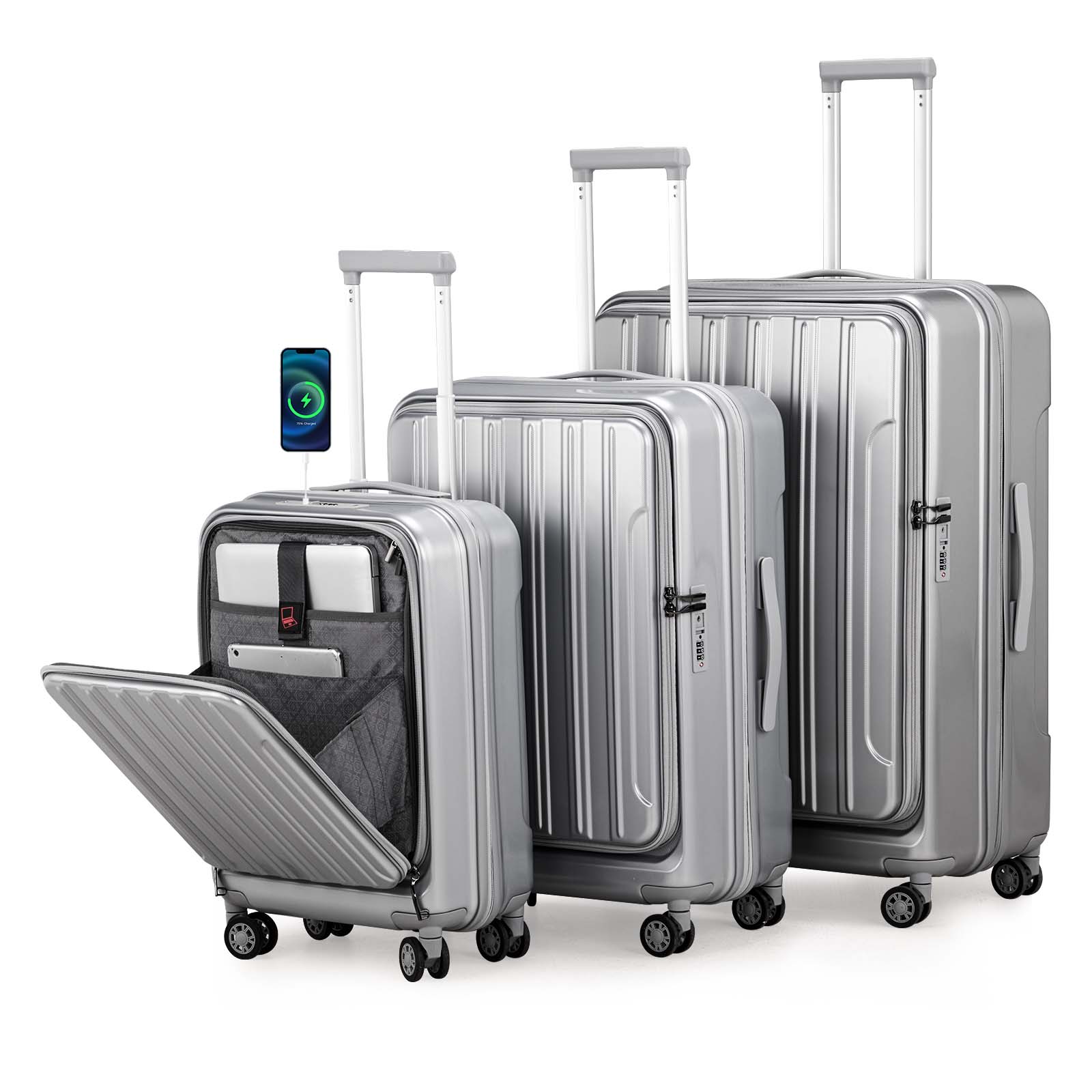 20"/24"/28" Luggage Set Front Open Hard Shell Suitcases with Wheels TSA Lock - Picture 55 of 59