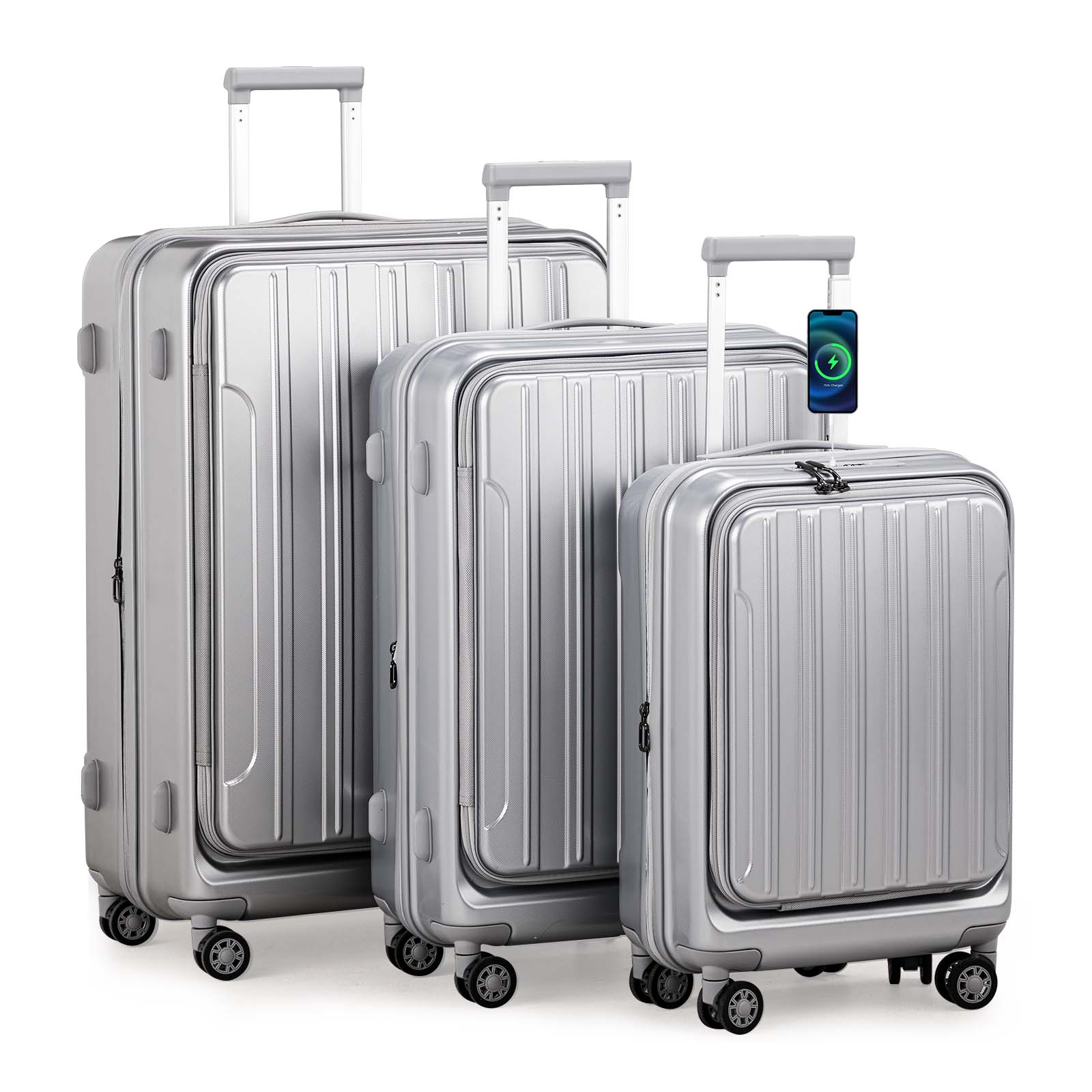 20"/24"/28" Luggage Set Front Open Hard Shell Suitcases with Wheels TSA Lock - Picture 56 of 59