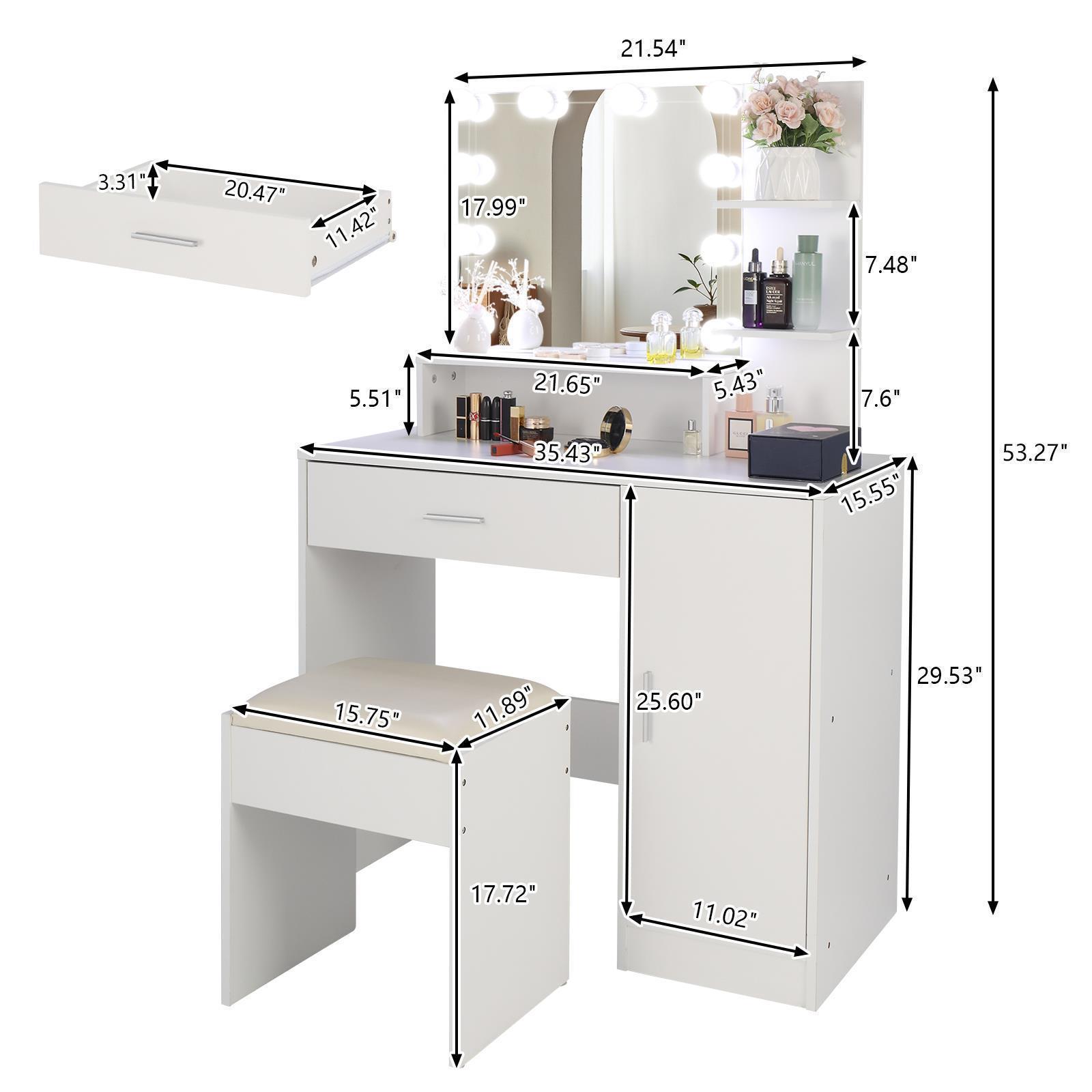 Bedroom Dressing Set Makeup Vanity Table Dimmable Mirror w/ 10 LED Light - Picture 10 of 11