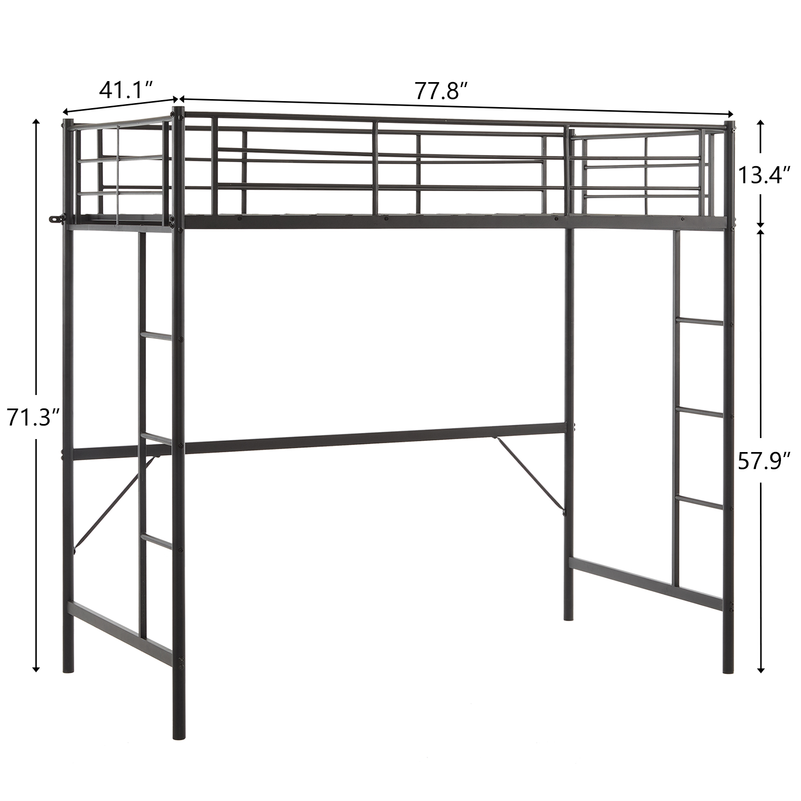 Heavy-duty Twin Size Metal Loft Bed Frame with 2 Ladders for Teens 3 Color