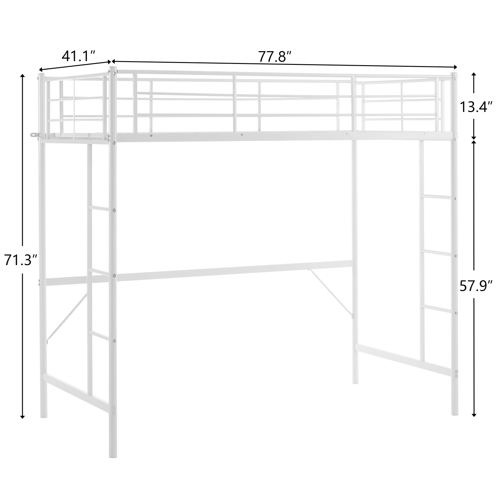 Heavy-duty Twin Size Metal Loft Bed Frame with 2 Ladders for Teens 3 Color