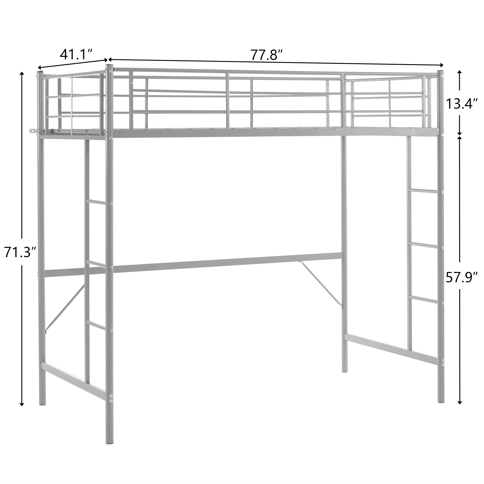 Heavy-duty Twin Size Metal Loft Bed Frame with 2 Ladders for Teens 3 Color