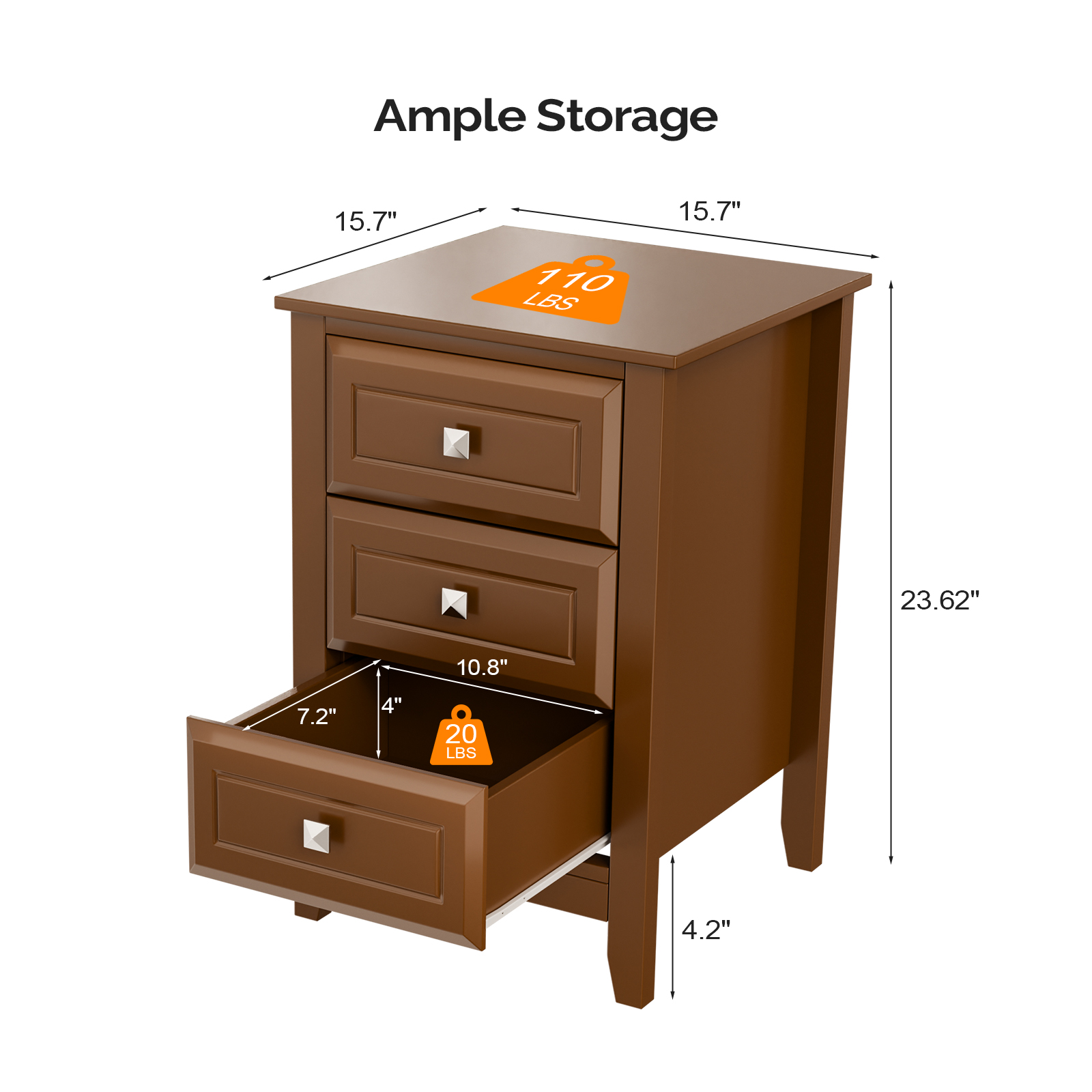 Modern Nightstand Table Night Stand Bedside Table 3 Drawers Storage Organizer - Picture 9 of 9