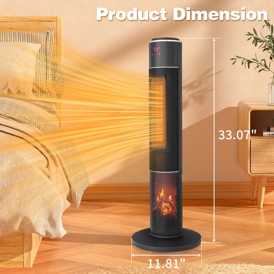 25" 33"  Tower Space Heater w/ 3D Flame, 1500W Portable Electric Heater w/Remote