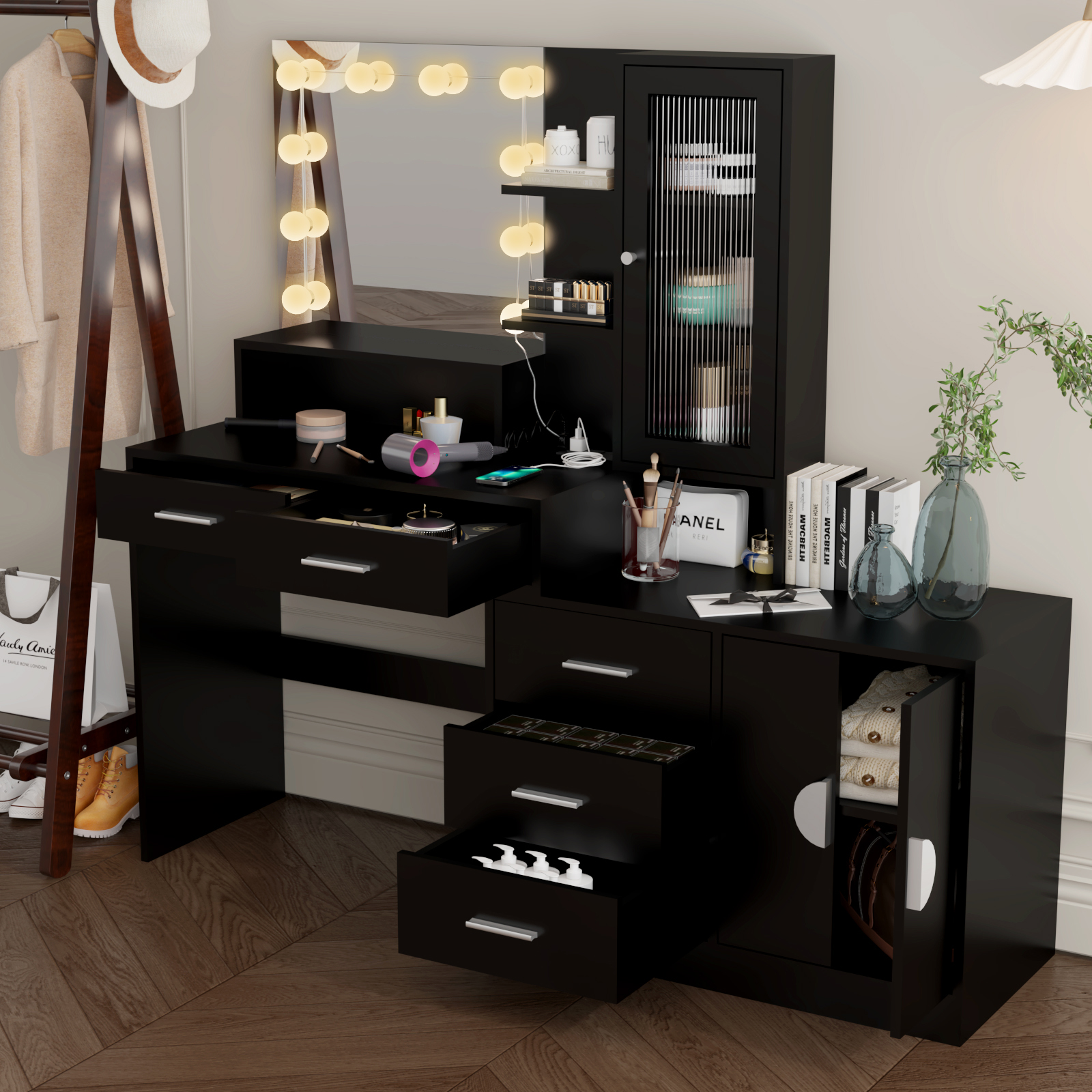 LED Mirror Makeup Vanity Table Storage Drawer Cabinet with Power Outlets | eBay LED Mirror Makeup Vanity Table Storage Drawer Cabinet with Power Outlets | eBay