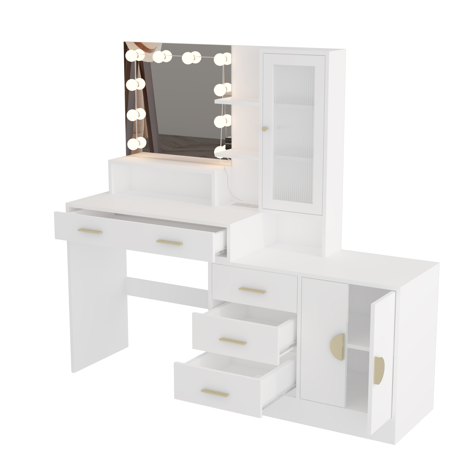 Makeup Vanity Table with Large LED Mirror &  Power Outlets Dressing Desk