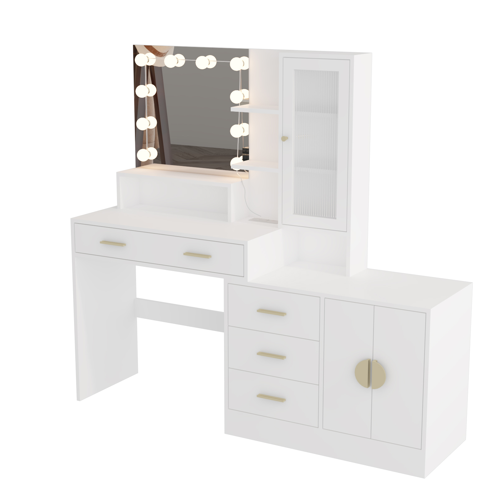 Makeup Vanity Table with Large LED Mirror &  Power Outlets Dressing Desk