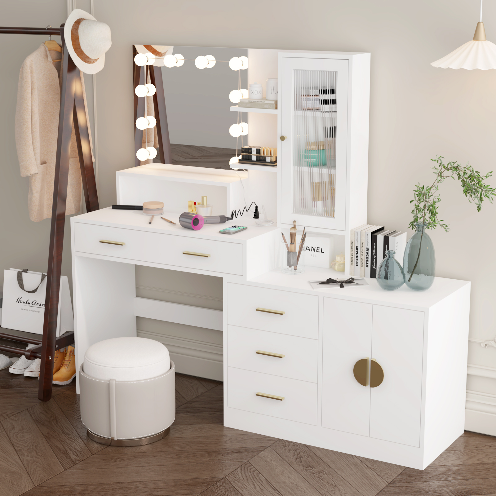 Makeup Vanity Table with Large LED Mirror &  Power Outlets Dressing Desk