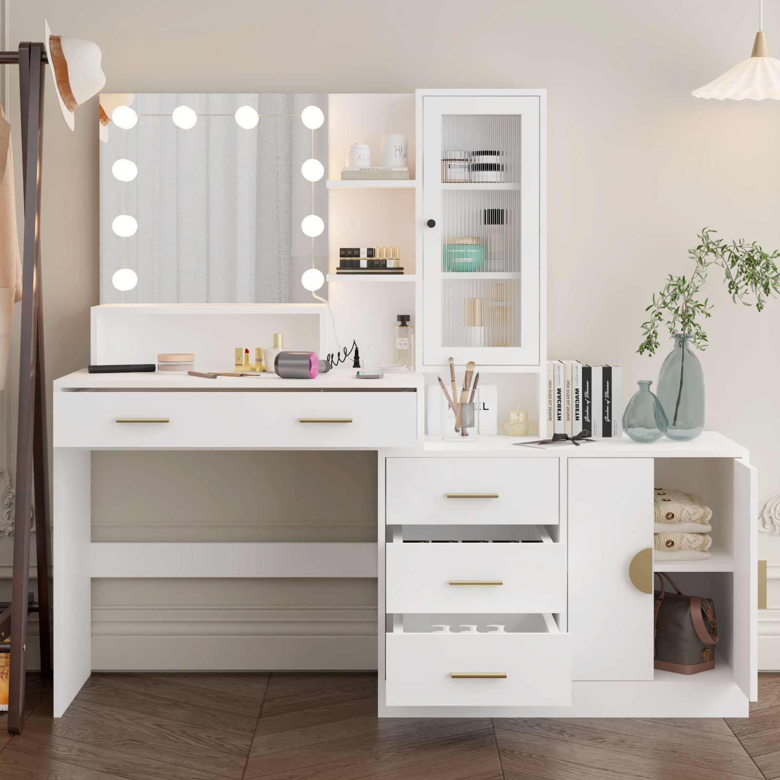 Makeup Vanity Table with Large LED Mirror &  Power Outlets Dressing Desk