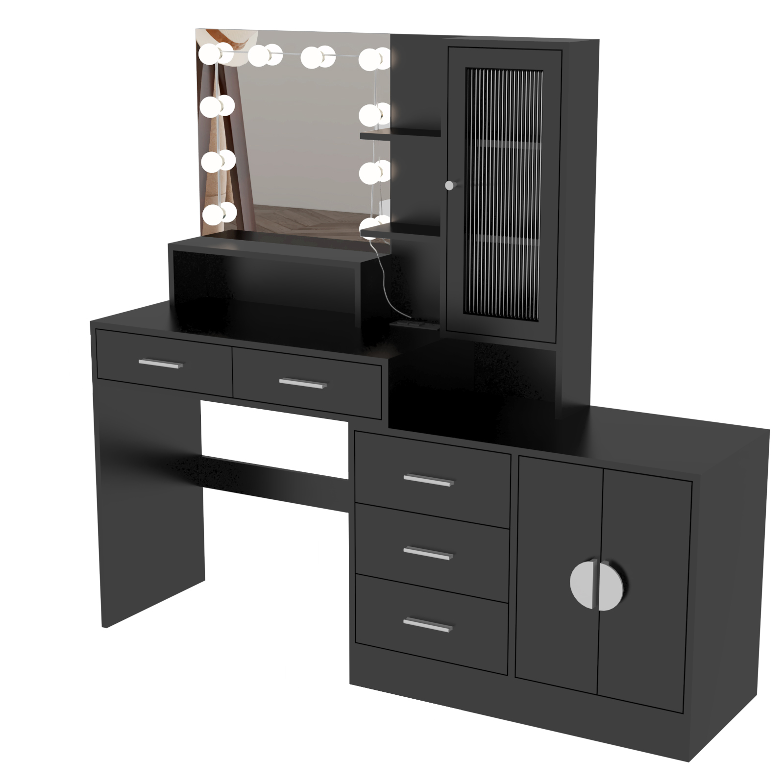 Makeup Vanity Table with Large LED Mirror & Power Outlets Dressing Desk - Picture 15 of 30