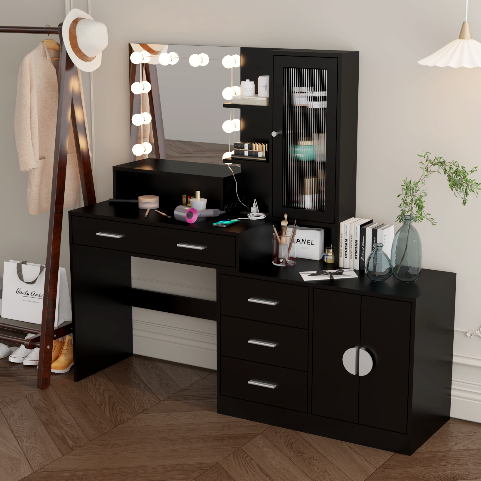 Makeup Vanity Table with Large LED Mirror & Power Outlets Dressing Desk - Picture 16 of 30