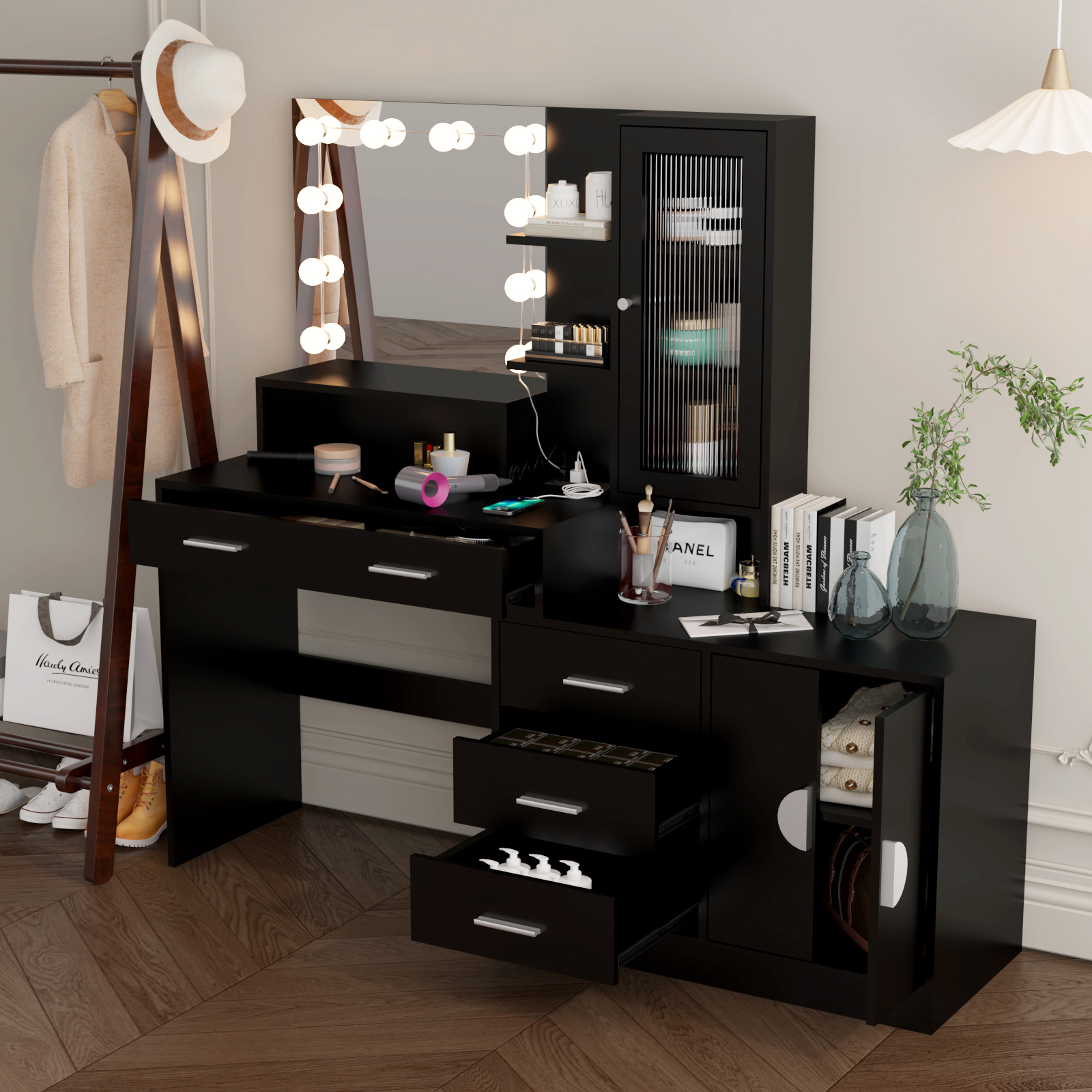 Makeup Vanity Table with Large LED Mirror & Power Outlets Dressing Desk - Picture 17 of 30