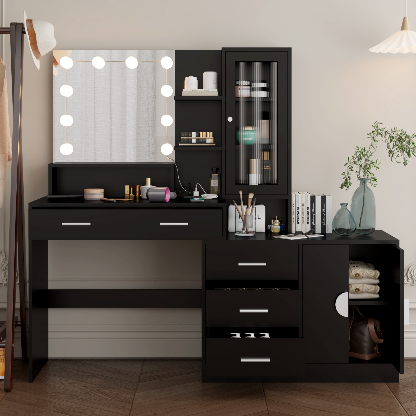 Makeup Vanity Table with Large LED Mirror & Power Outlets Dressing Desk - Picture 18 of 30