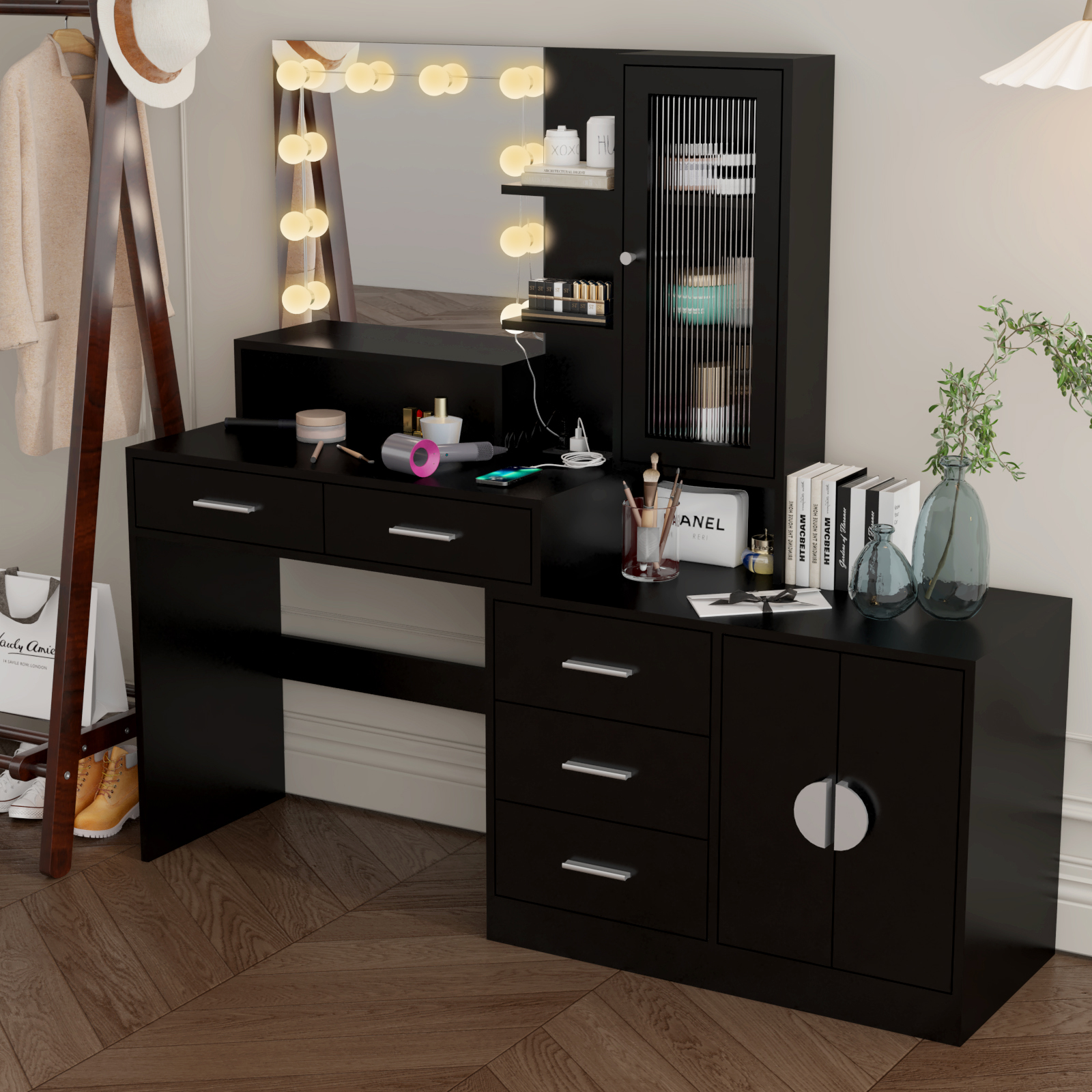 Makeup Vanity Table with Large LED Mirror & Power Outlets Dressing Desk - Picture 19 of 30