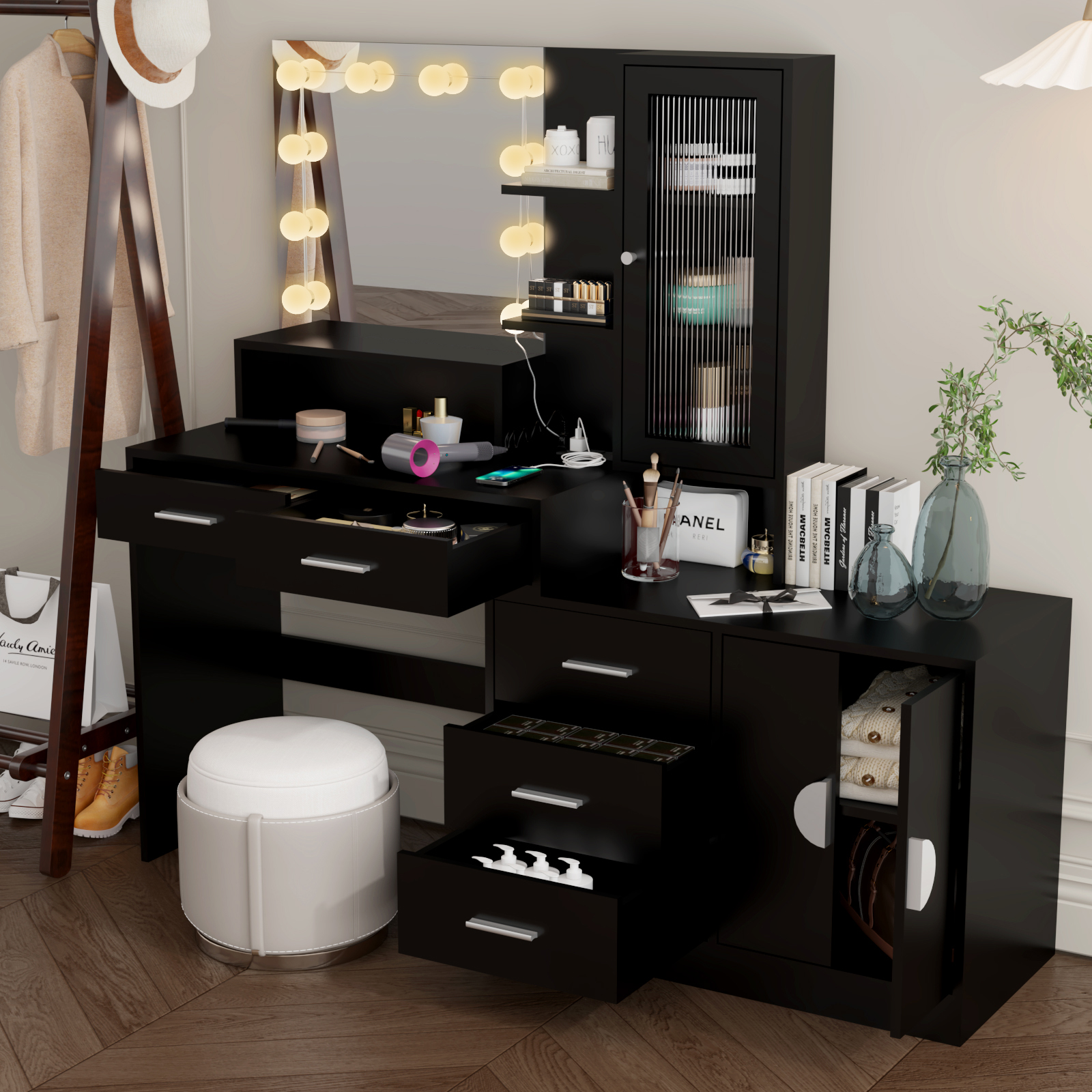 Makeup Vanity Table with Large LED Mirror & Power Outlets Dressing Desk - Picture 21 of 30