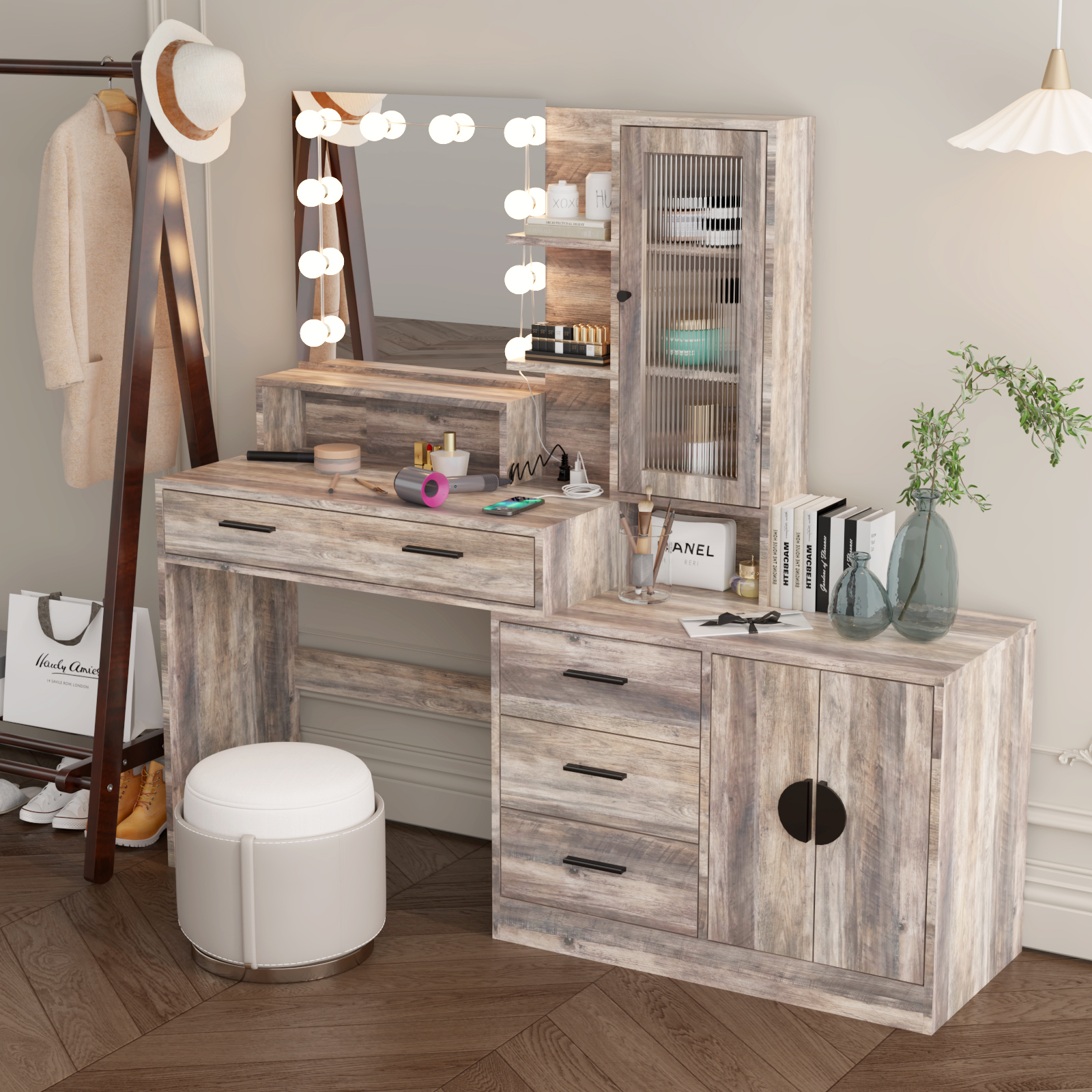 Makeup Vanity Table with Large LED Mirror & Power Outlets Dressing Desk - Picture 23 of 30