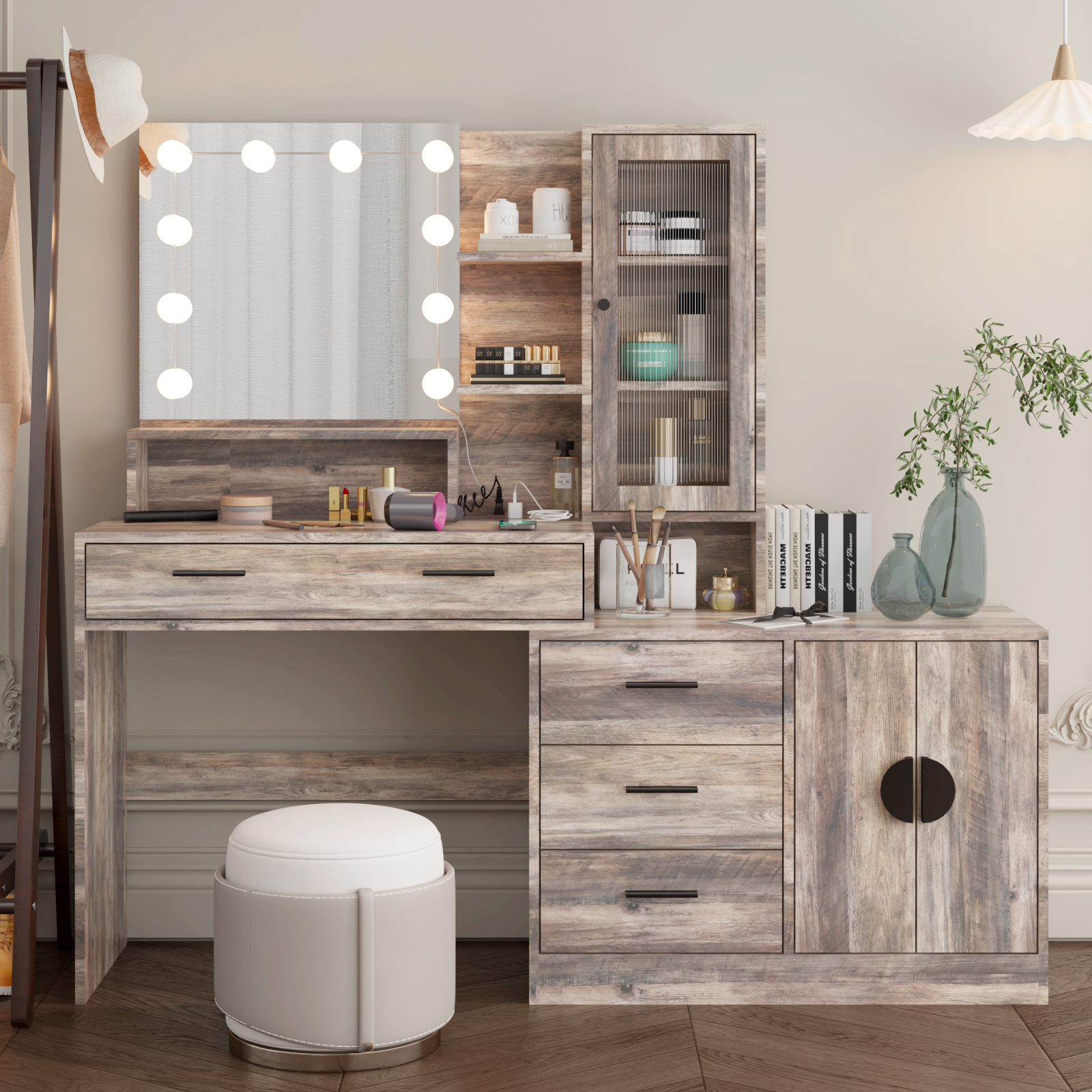 Makeup Vanity Table with Large LED Mirror & Power Outlets Dressing Desk - Picture 24 of 30