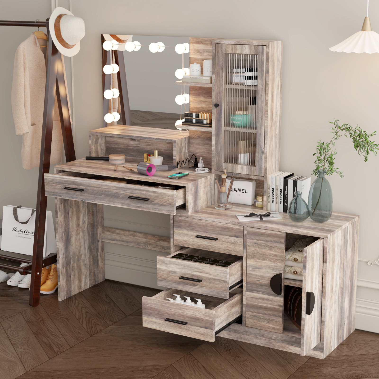 Makeup Vanity Table with Large LED Mirror & Power Outlets Dressing Desk - Picture 25 of 30