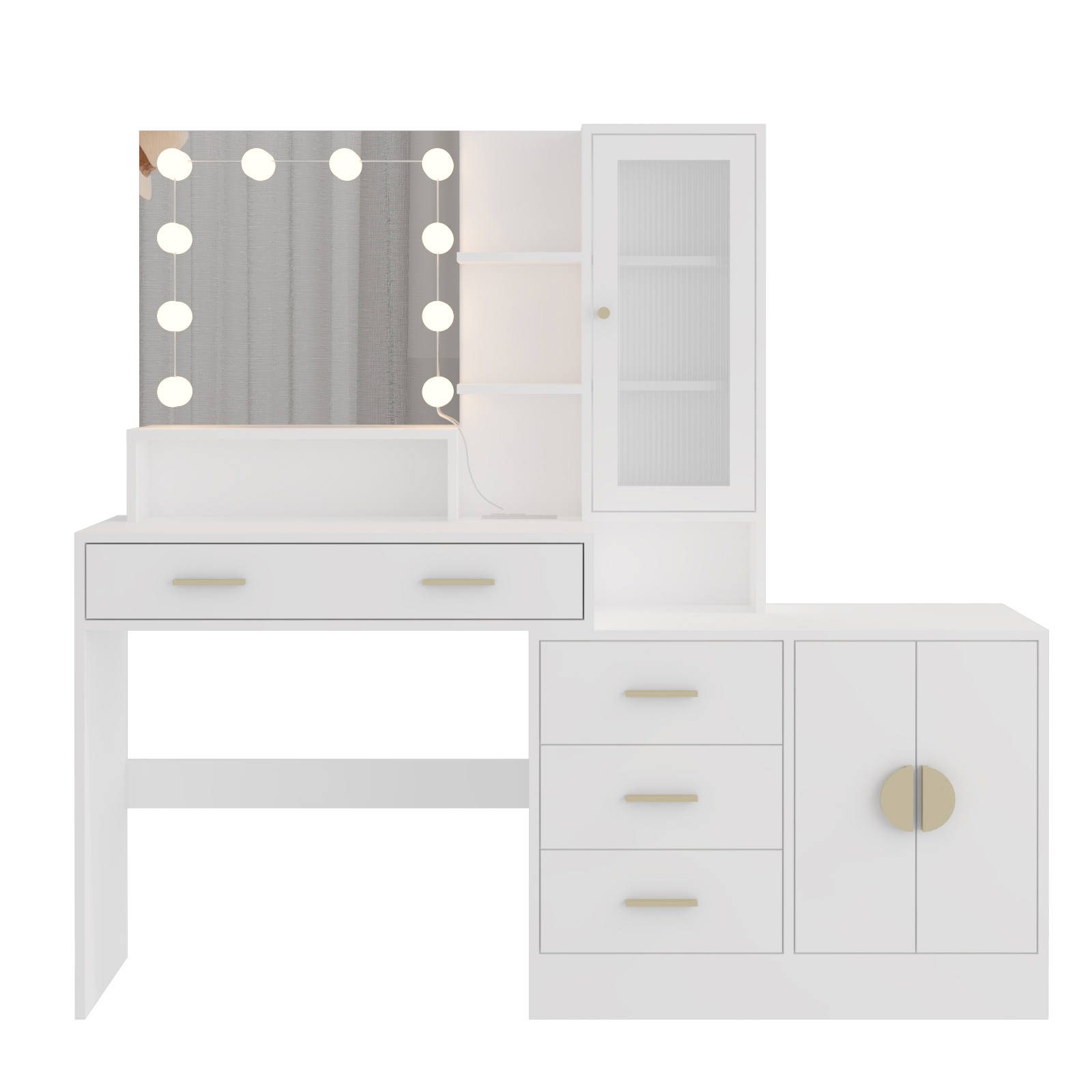 Vanity with Lighted Mirror Makeup Vanity Desk with Power Outlet and LED Bulbs - Picture 7 of 30