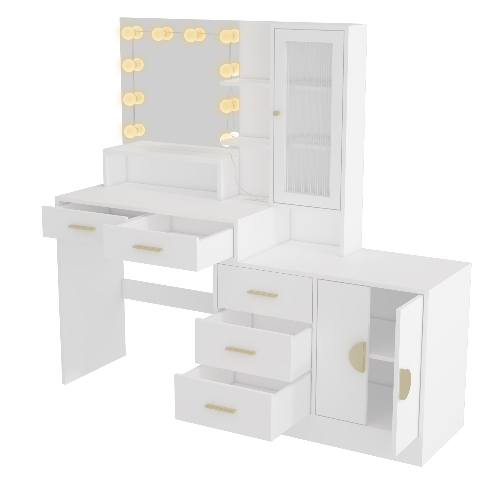 Vanity with Lighted Mirror Makeup Vanity Desk with Power Outlet and LED Bulbs - Picture 10 of 30