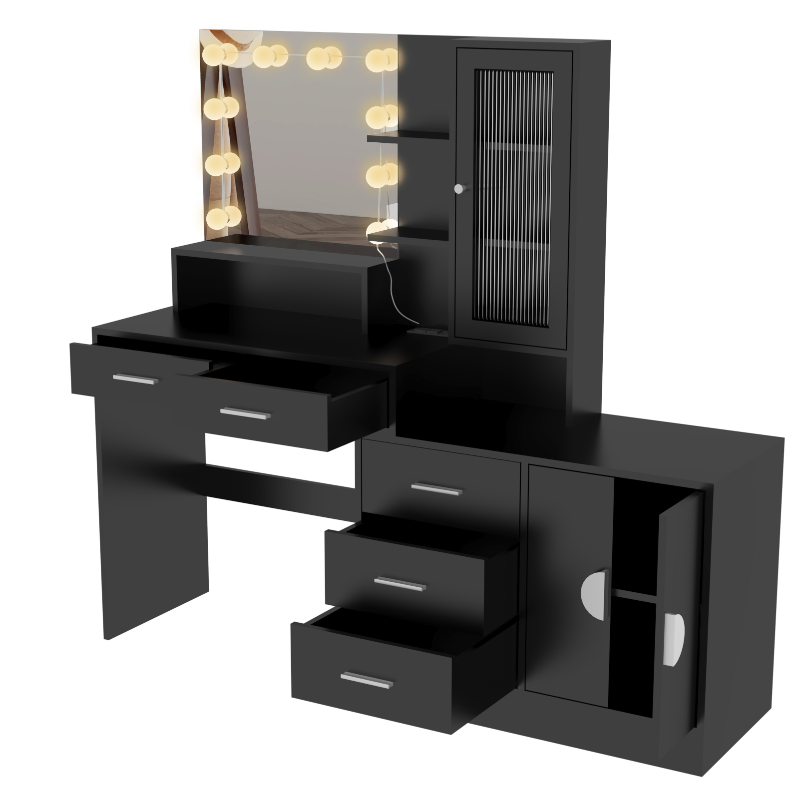 Vanity Desk with Mirror Power Outlet 10 LED Lights Makeup Table Drawers Dresser