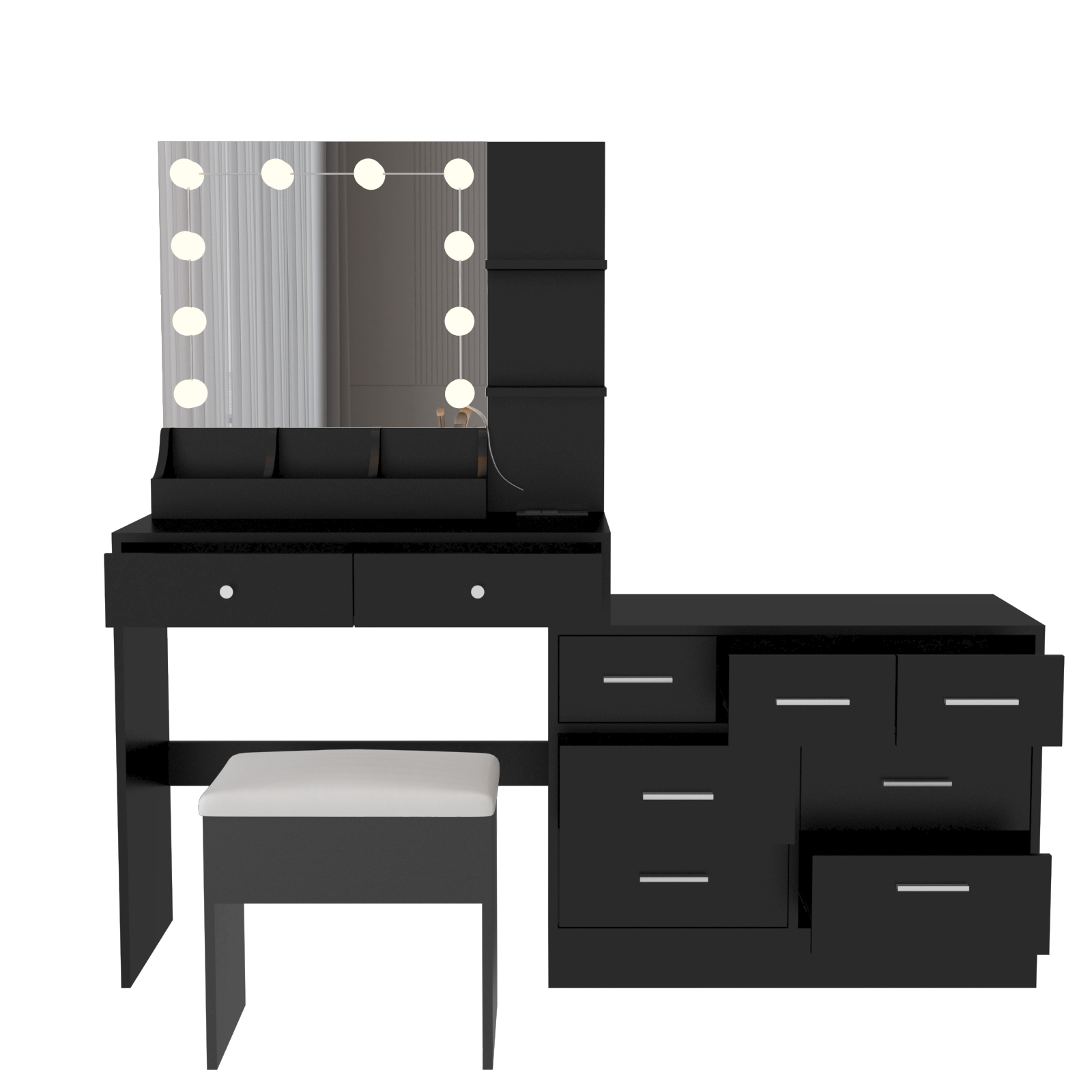 Makeup Vanity Desk Set LED Lighted Mirror with 9 Drawers Dresser & Power Outlet - Picture 23 of 24