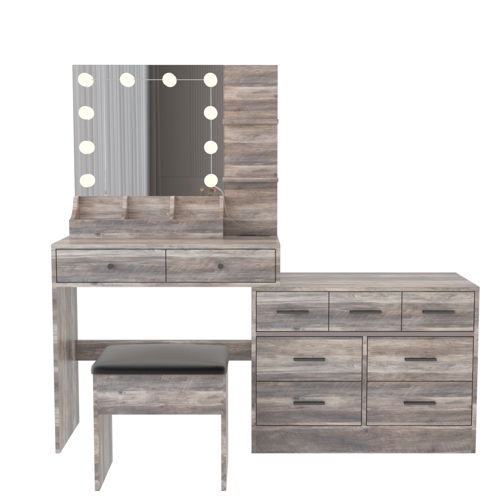 Makeup Vanity Desk Set LED Lighted Mirror with 9 Drawers Dresser & Power Outlet - Picture 24 of 24