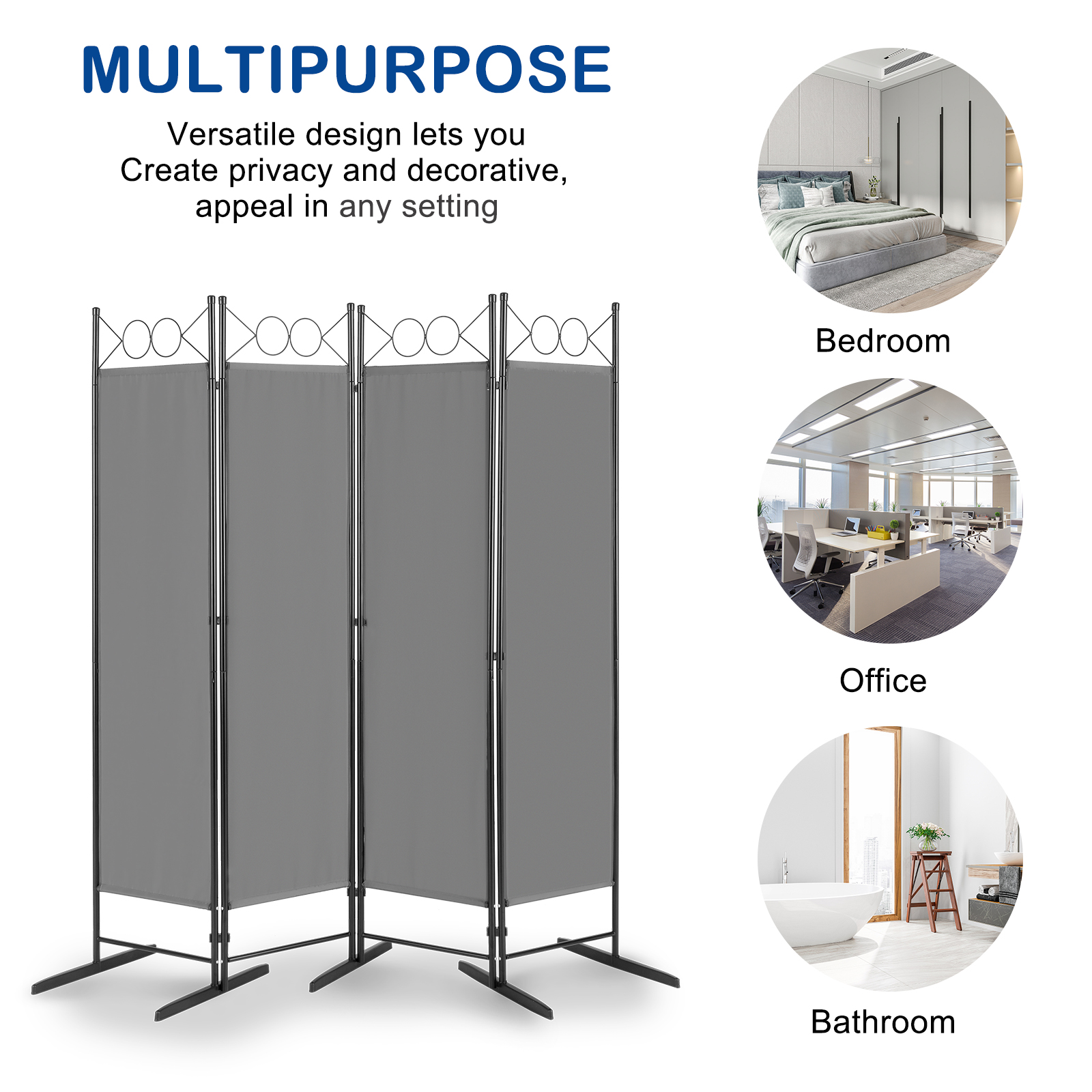 Foldable Room Divider 4-Panels Wall Partition Privacy Screen Top Decorated Metal - Picture 17 of 18