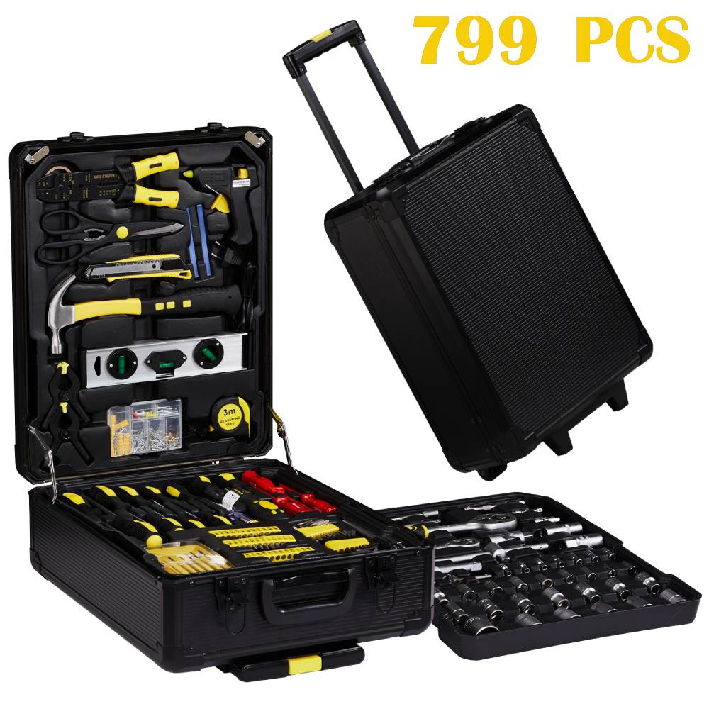 799 pcs Hand Tool Mechanics Tool Kit Metric Ratchet Wrench Set with 2 Gloves