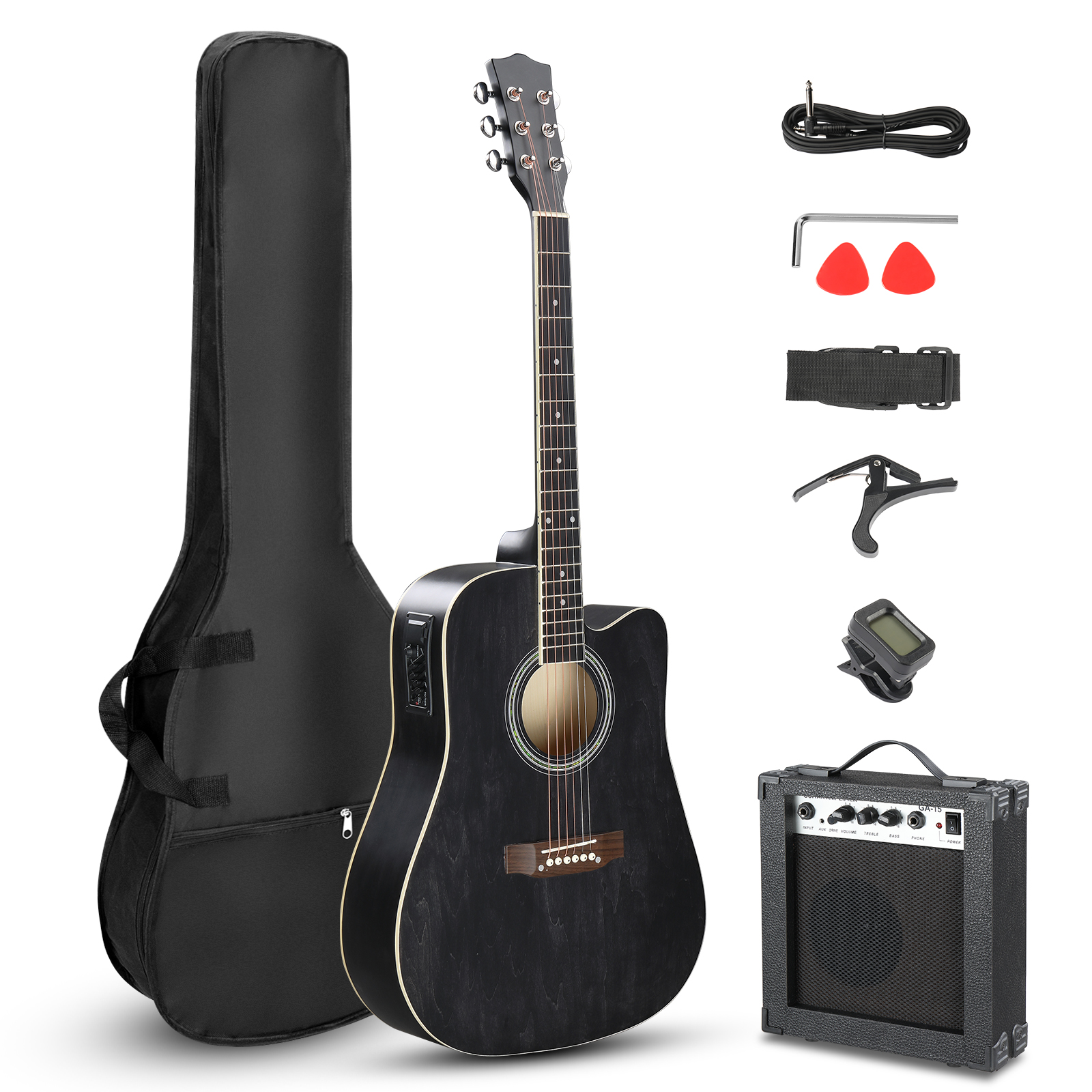 Ktaxon Full-Size Acoustic Electric Guitar with Amp, 41 Inch Basswood Body Kits