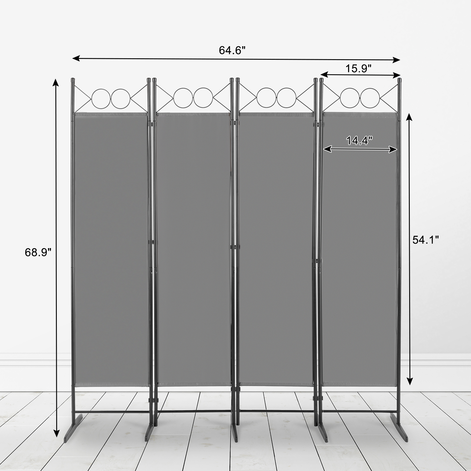 Room Divider Foldable 4-Panels Wall Partition Privacy Screen with Stable Foot