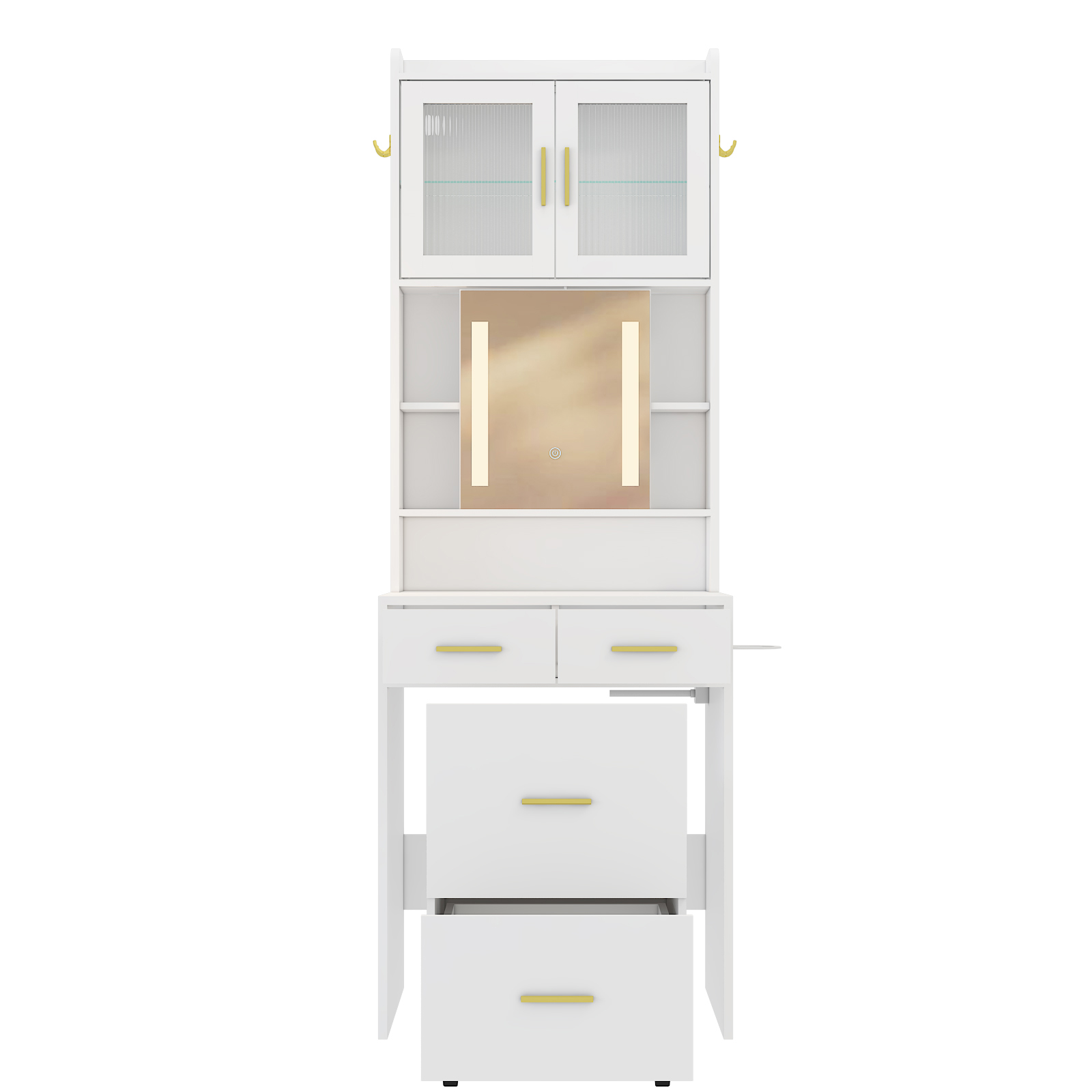 Small Space Vanity Set Makeup Table with Charging Station and Storage Shelves