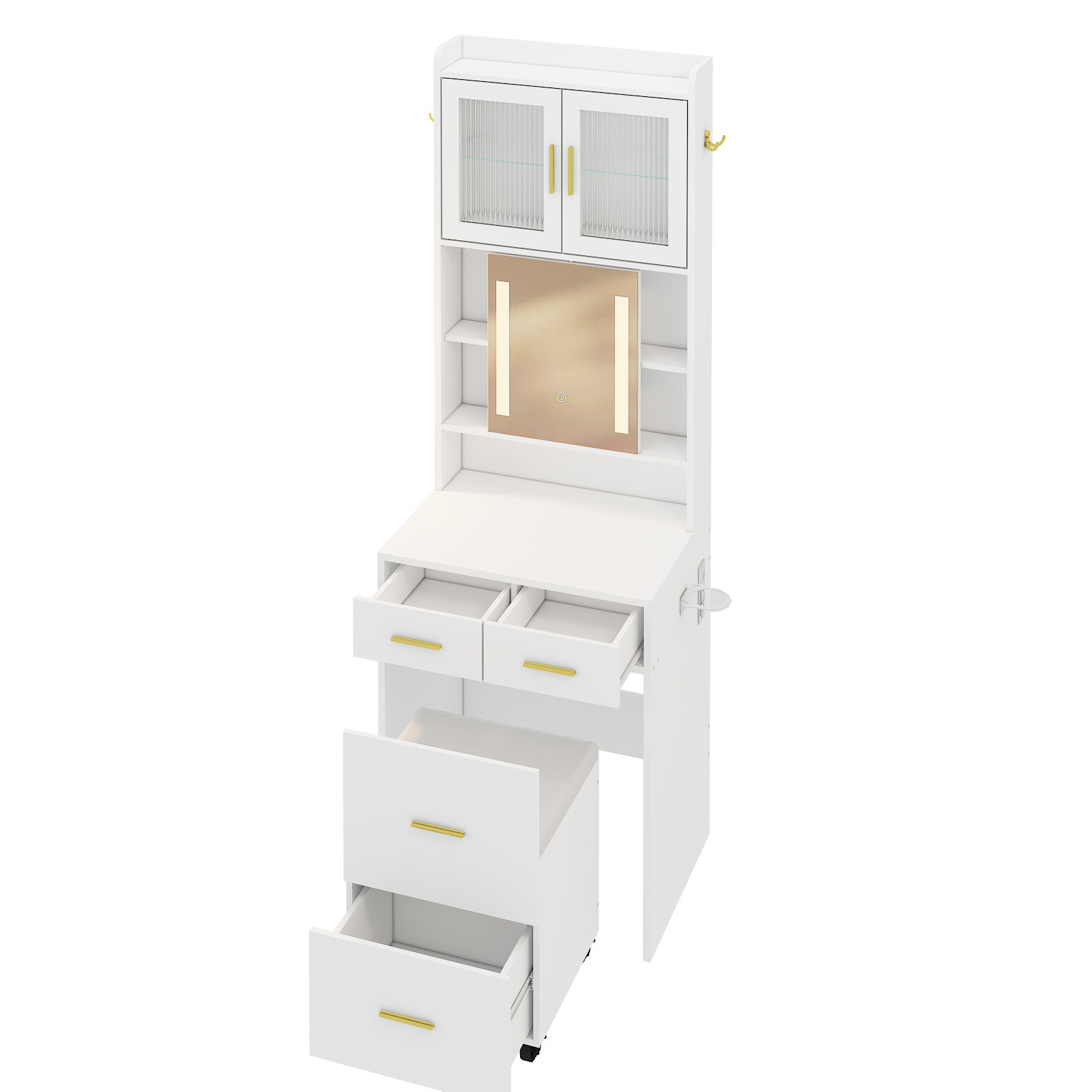 Small Space Vanity Set Makeup Table with Charging Station and Storage Shelves